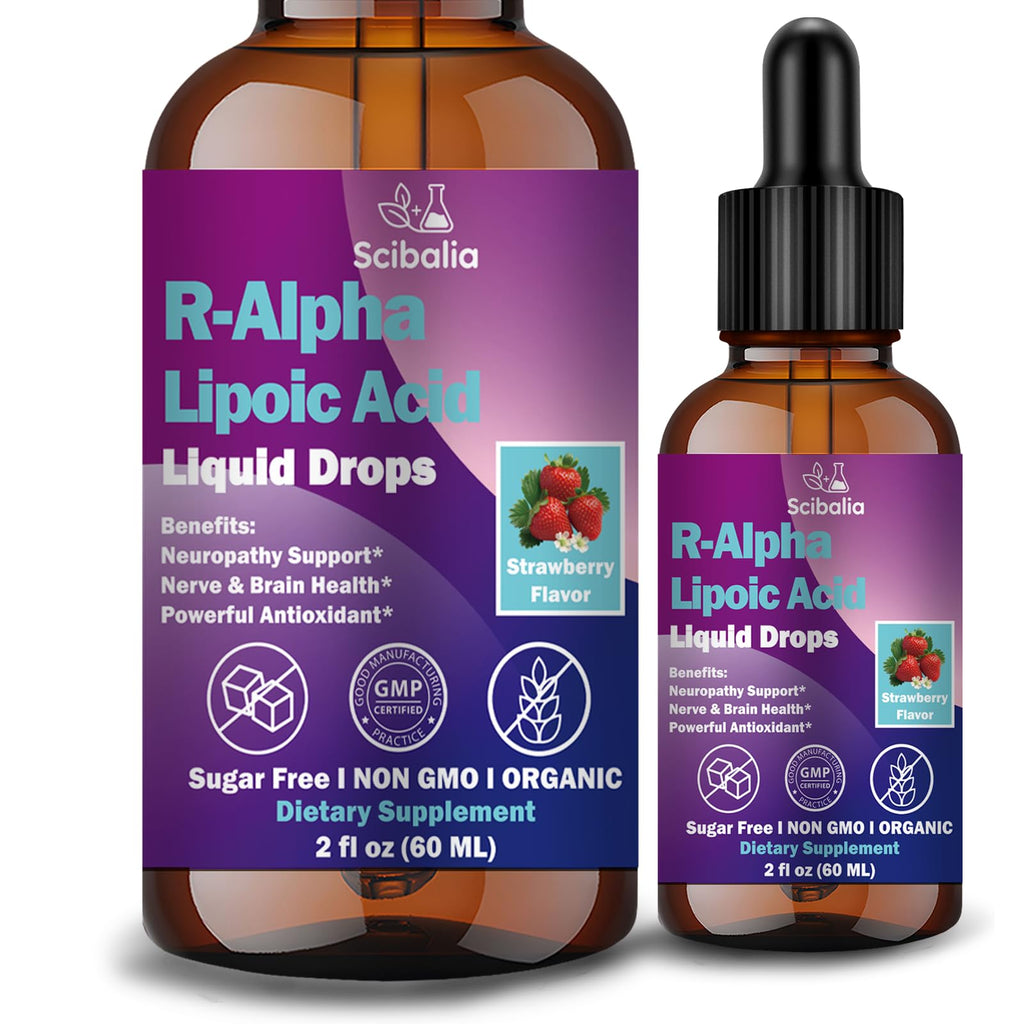 R Alpha Lipoic Acid 600mg Liquid Drops for Neuropathy, Advanced 11-in-1 Stabilized R-ALA Supplement w. Benfotiamine Acetyl L-Carnitine Vitamin C E for Antioxidant Nerve Brain Energy Health Non GMO - TrustMedUSA