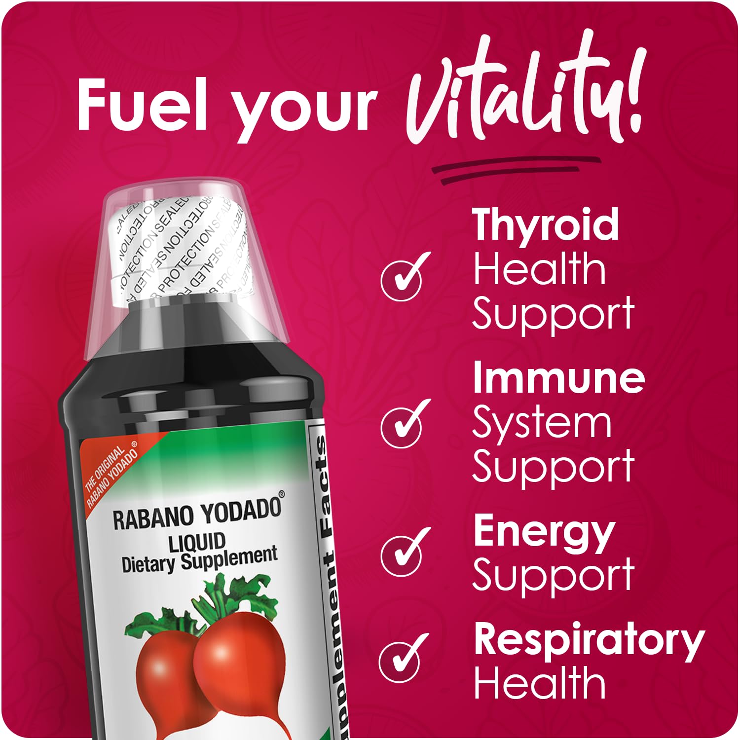 Rabano Yodado Ionized Radish Dietary Liquid Supplement with Iodine, Vitamin B1, B6 & B12, Wellness & Digestive Support, Helps Maintain Natural Energy & Nutrient Balance, 8 Fl Oz, Pack of 1 - TrustMedUSA
