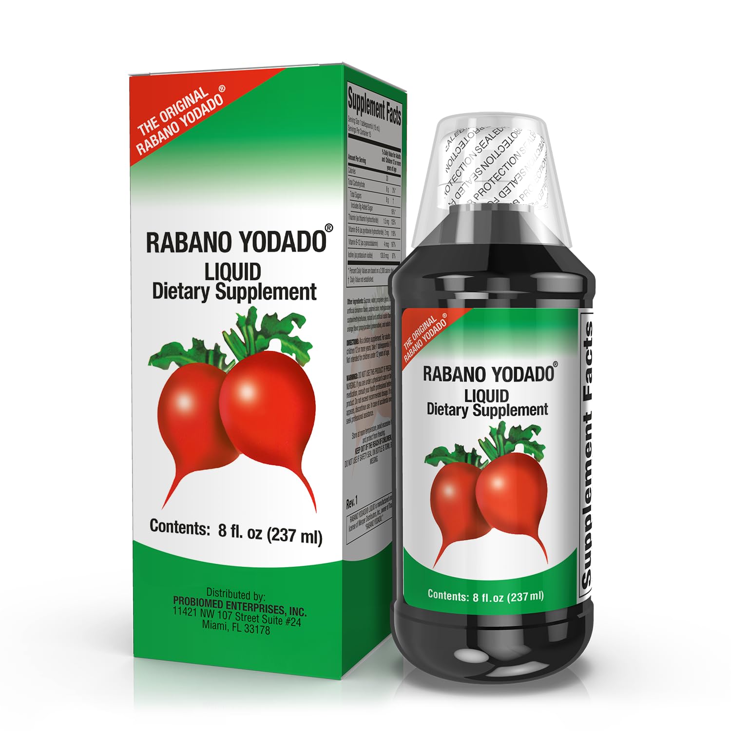 Rabano Yodado Ionized Radish Dietary Liquid Supplement with Iodine, Vitamin B1, B6 & B12, Wellness & Digestive Support, Helps Maintain Natural Energy & Nutrient Balance, 8 Fl Oz, Pack of 1 - TrustMedUSA