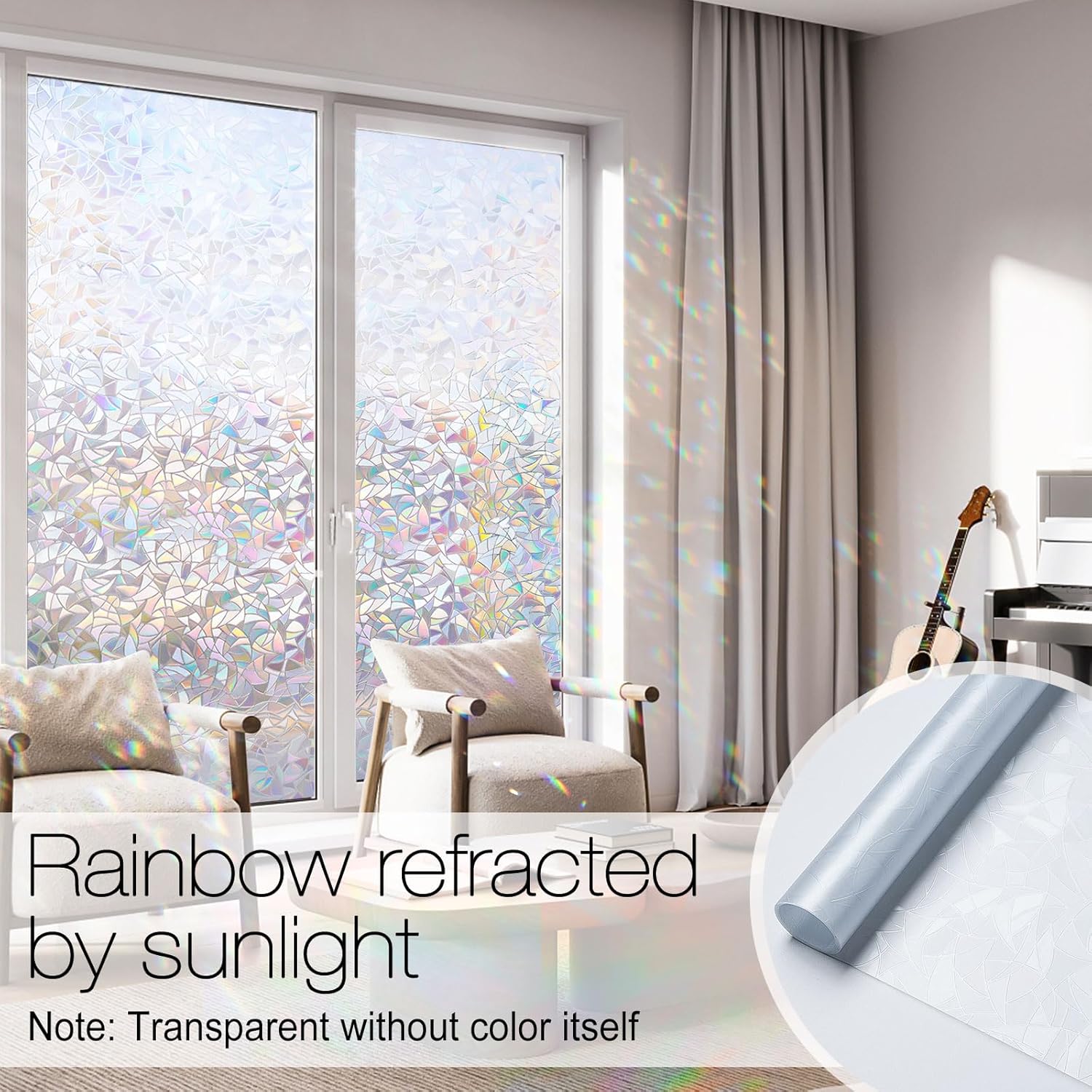rabbitgoo Window Privacy Film Rainbow Film Decorative Window Sticker, 3D Static Stained - Maple Wellness Supplements