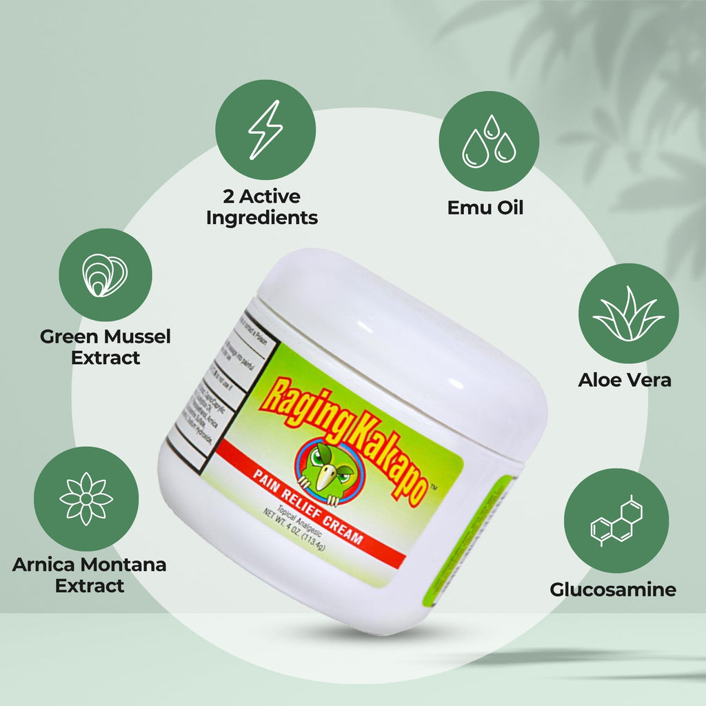 Raging Kakapo Pain Relief Cream 3 Pack - Sore Muscles, Joint Pain & Aches - Odor Free, Non-Greasy Pain Cream - Histamine Dihydrochloride, Capsaicin, Emu Oil, Arnica & More, 4 oz. Jar - TrustMedUSA