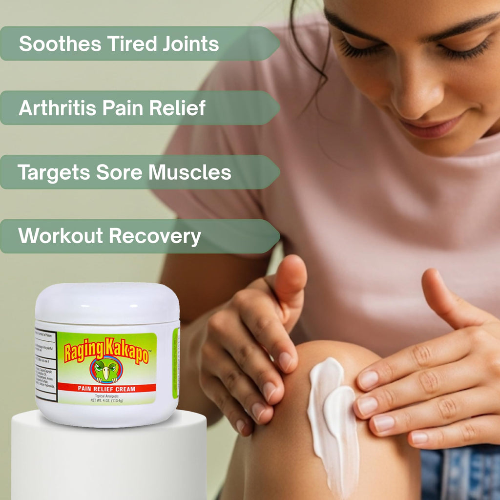 Raging Kakapo Pain Relief Cream - Sore Muscles, Joint Pain & Aches - Odor Free, Non-Greasy Pain Cream - Histamine Dihydrochloride, Capsaicin, Emu Oil & More - 4 oz. Jar - TrustMedUSA