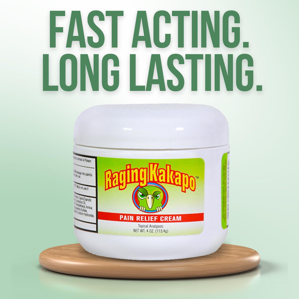 Raging Kakapo Pain Relief Cream - Sore Muscles, Joint Pain & Aches - Odor Free, Non-Greasy Pain Cream - Histamine Dihydrochloride, Capsaicin, Emu Oil & More - 4 oz. Jar - TrustMedUSA