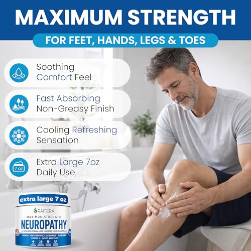 Raitera Neuropathy Cream – Extra Strength for Feet, Hands, Legs, Toes – Advanced Cooling Non-Greasy Fast Absorbing Formula - Natural Ingredients Frankincense, Arnica, Aloe Vera, Turmeric, MSM - TrustMedUSA