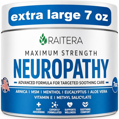 Raitera Neuropathy Cream – Extra Strength for Feet, Hands, Legs, Toes – Advanced Cooling Non-Greasy Fast Absorbing Formula - Natural Ingredients Frankincense, Arnica, Aloe Vera, Turmeric, MSM - TrustMedUSA