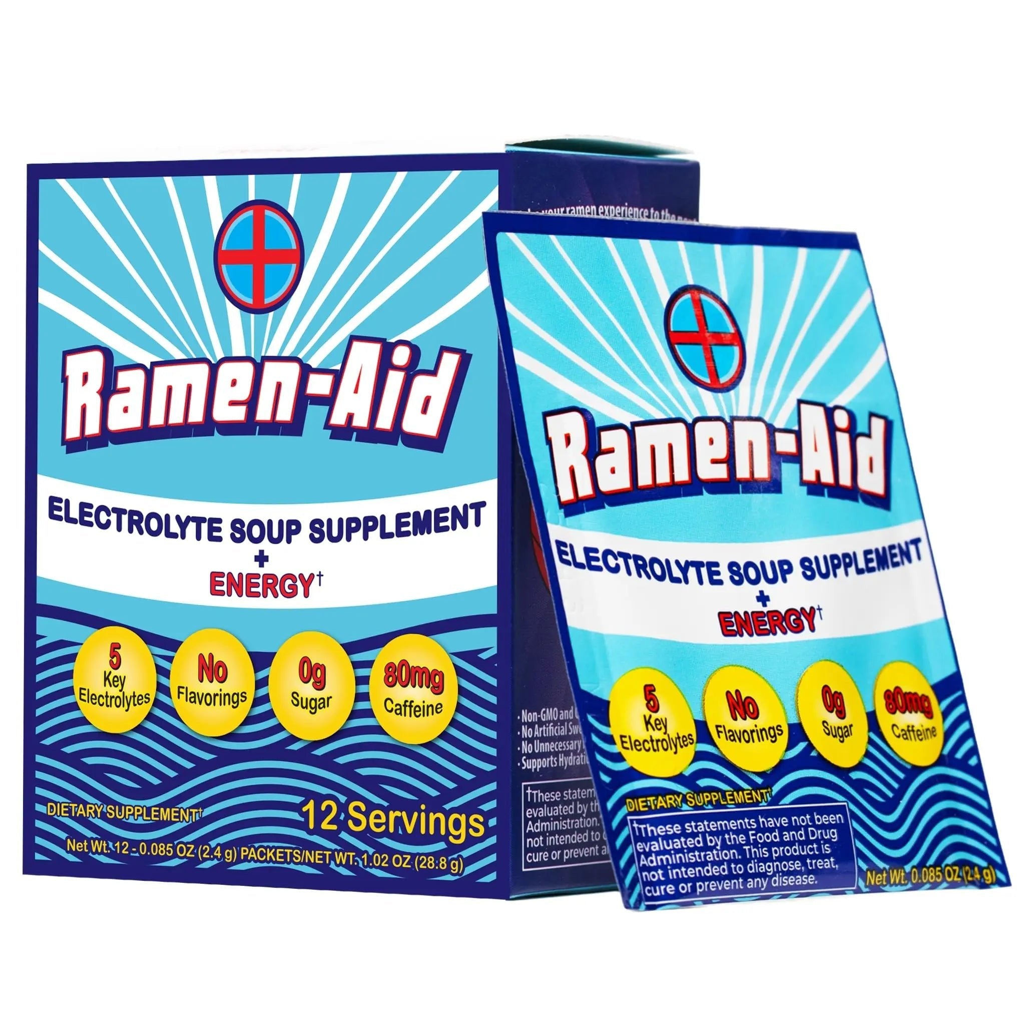 Ramen-Aid Electrolyte Soup Supplement with Energy, 80mg Caffeine, Sodium-Free, Sugar-Free, 12 Packets - TrustMedUSA