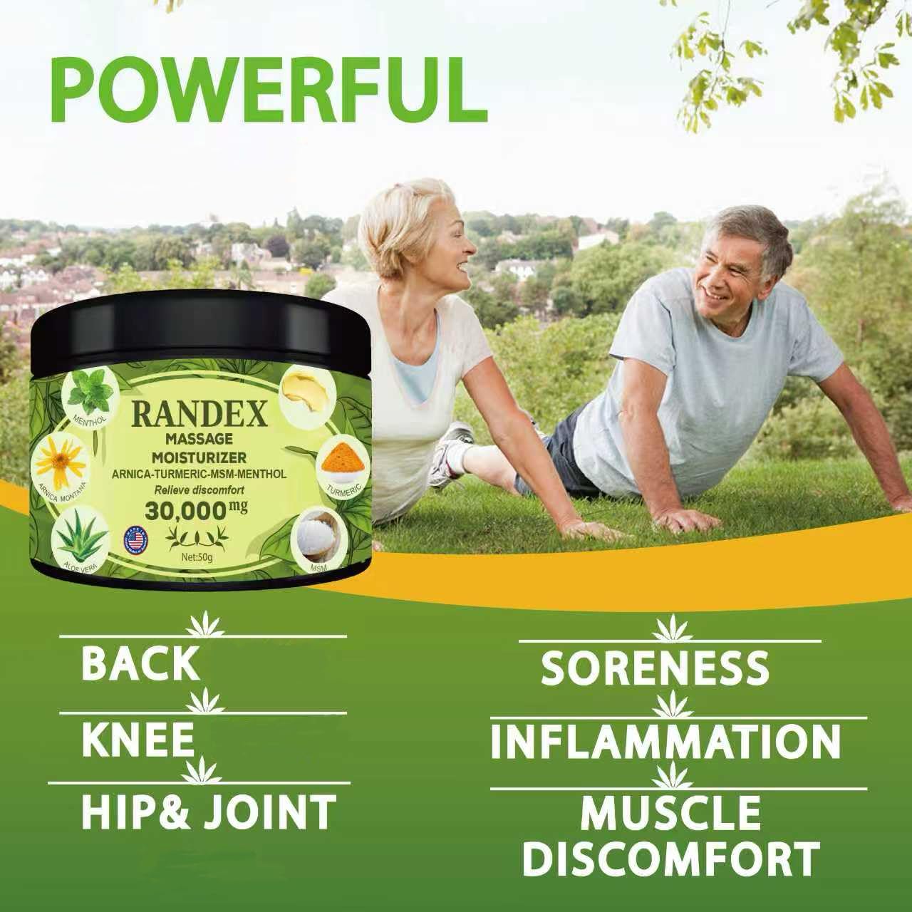 RANDEX 30000MG Organic Massage Moisturizer - Muscles,Joints,Knees, Shoulders,Body, Extra Strength- Natural - TrustMedUSA