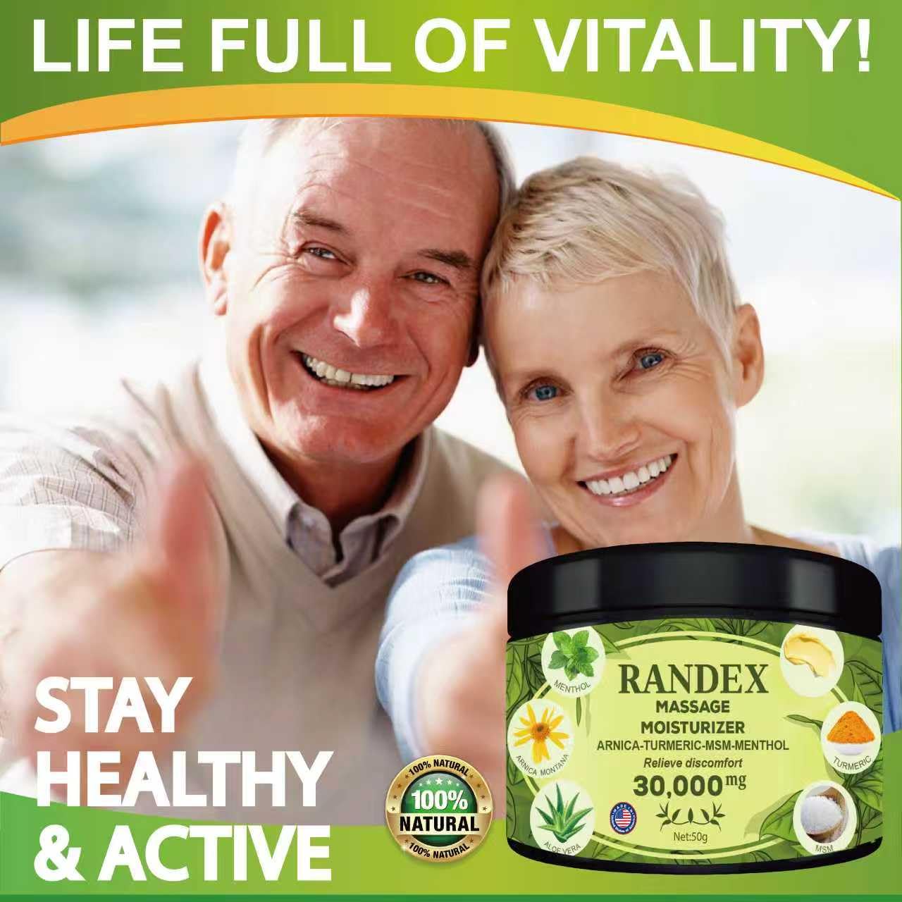 RANDEX 30000MG Organic Massage Moisturizer - Muscles,Joints,Knees, Shoulders,Body, Extra Strength- Natural - TrustMedUSA