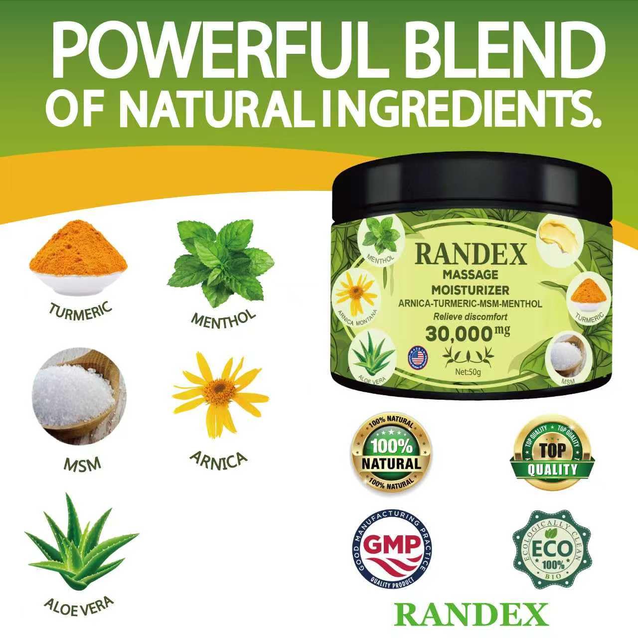 RANDEX 30000MG Organic Massage Moisturizer - Muscles,Joints,Knees, Shoulders,Body, Extra Strength- Natural - TrustMedUSA