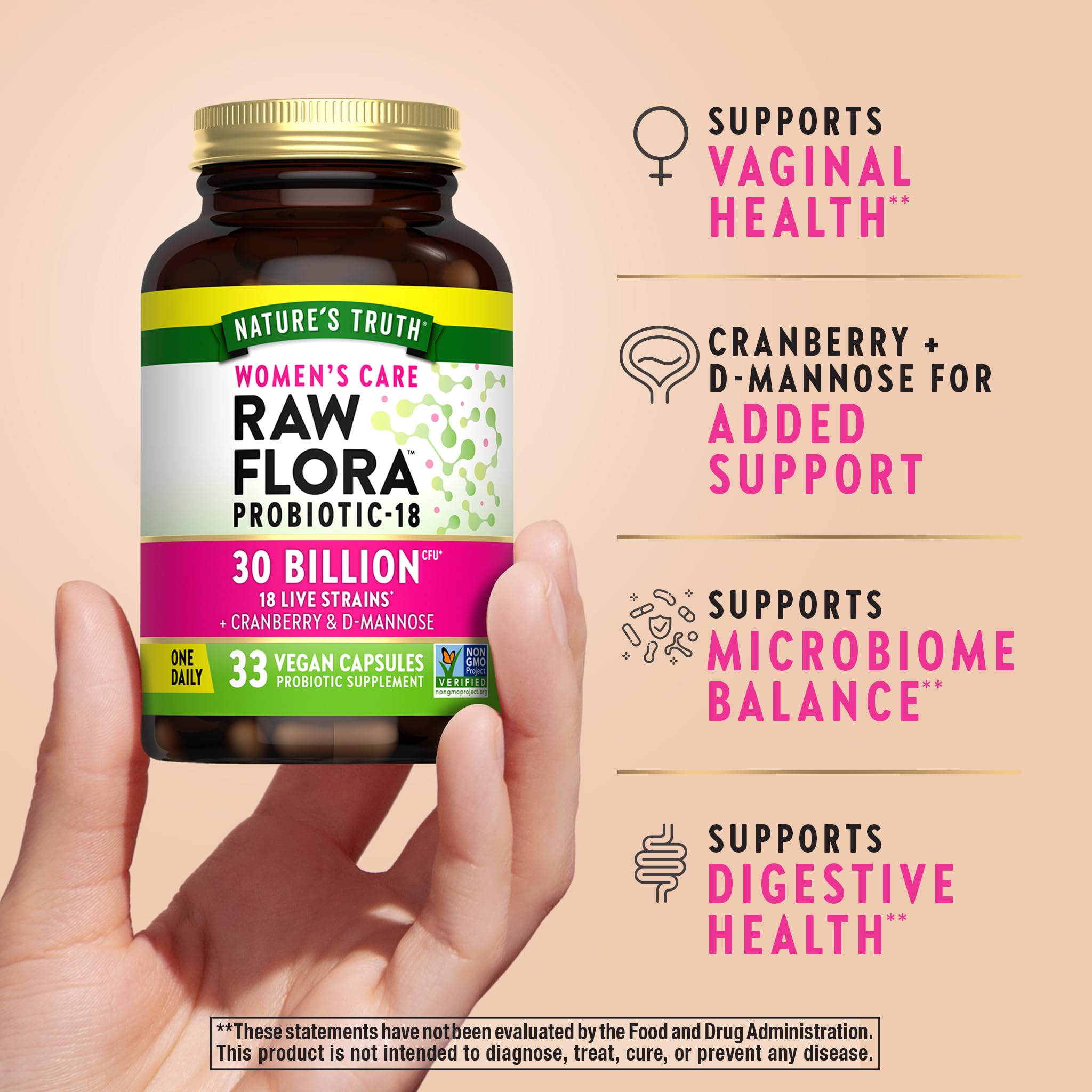 Raw Flora Probiotics for Women | 30 Billion CFU | 33 Capsules | with Cranberry and D-Mannose | Vegan, Non-GMO & Gluten Free Supplement - Maple Wellness Supplements