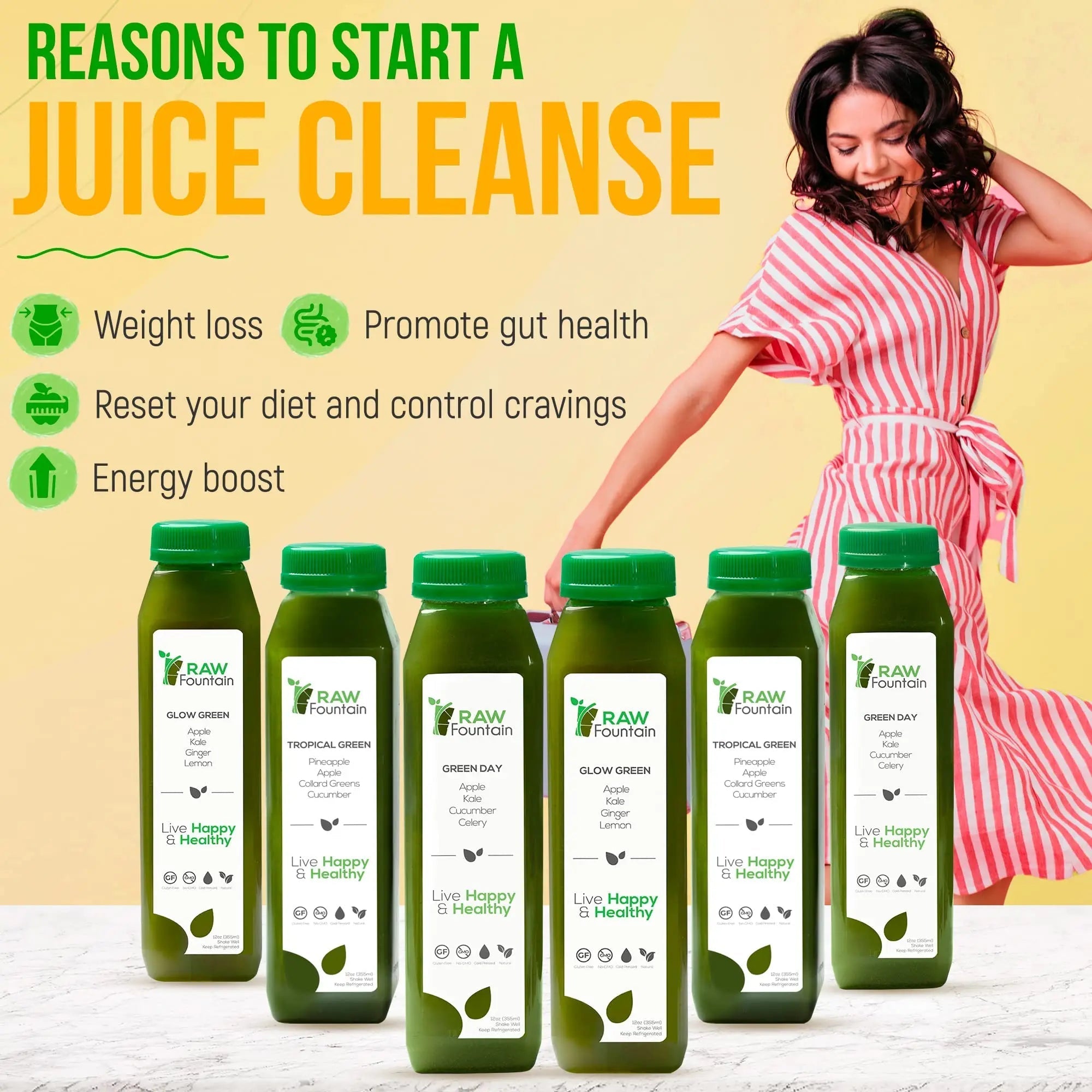Raw Fountain 5 Day Green Juice Cleanse, All Natural Raw, Vegan Detox, Cold Pressed - TrustMedUSA