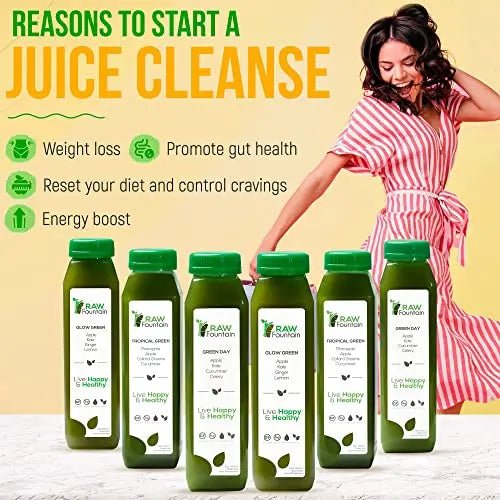 Raw Fountain 7 Day Green Juice Cleanse, All Natural Raw, Vegan Detox, Cold Pressed - TrustMedUSA