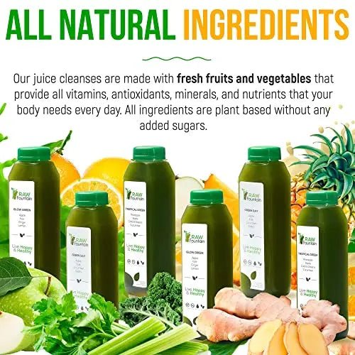 Raw Fountain 7 Day Green Juice Cleanse, All Natural Raw, Vegan Detox, Cold Pressed - TrustMedUSA