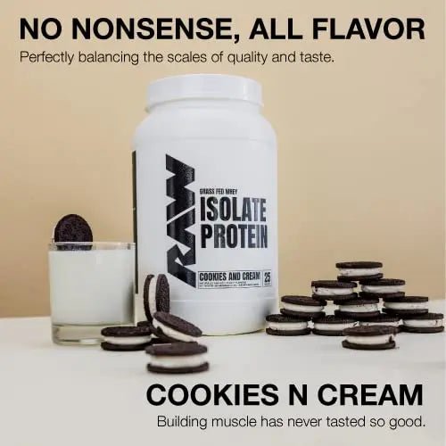 RAW Whey Isolate Protein Powder, Cookies N Cream - 100% Grass-Fed Sports Nutrition - TrustMedUSA