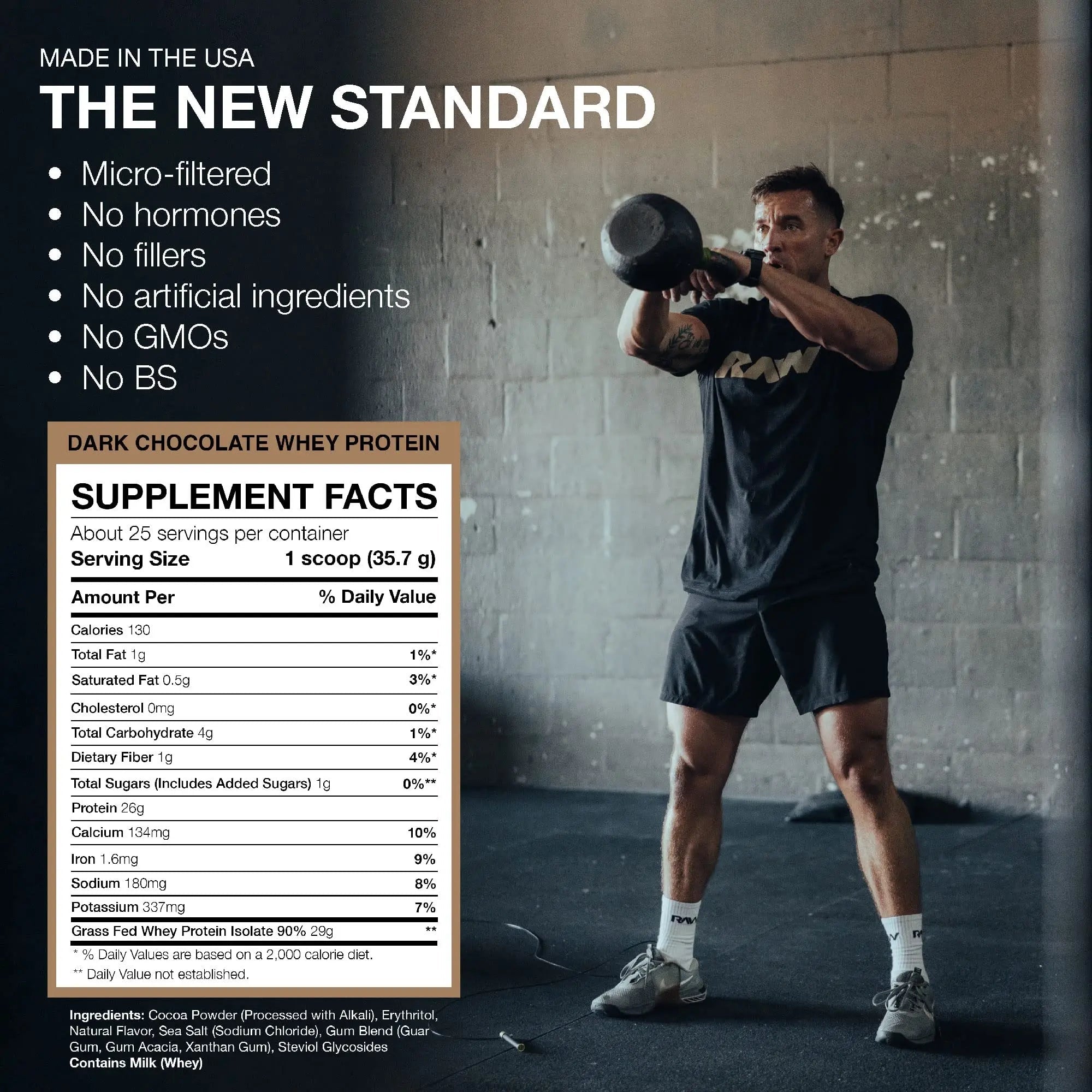 RAW Whey Isolate Protein Powder, Dark Chocolate - 100% Grass-Fed Sports Nutrition - TrustMedUSA