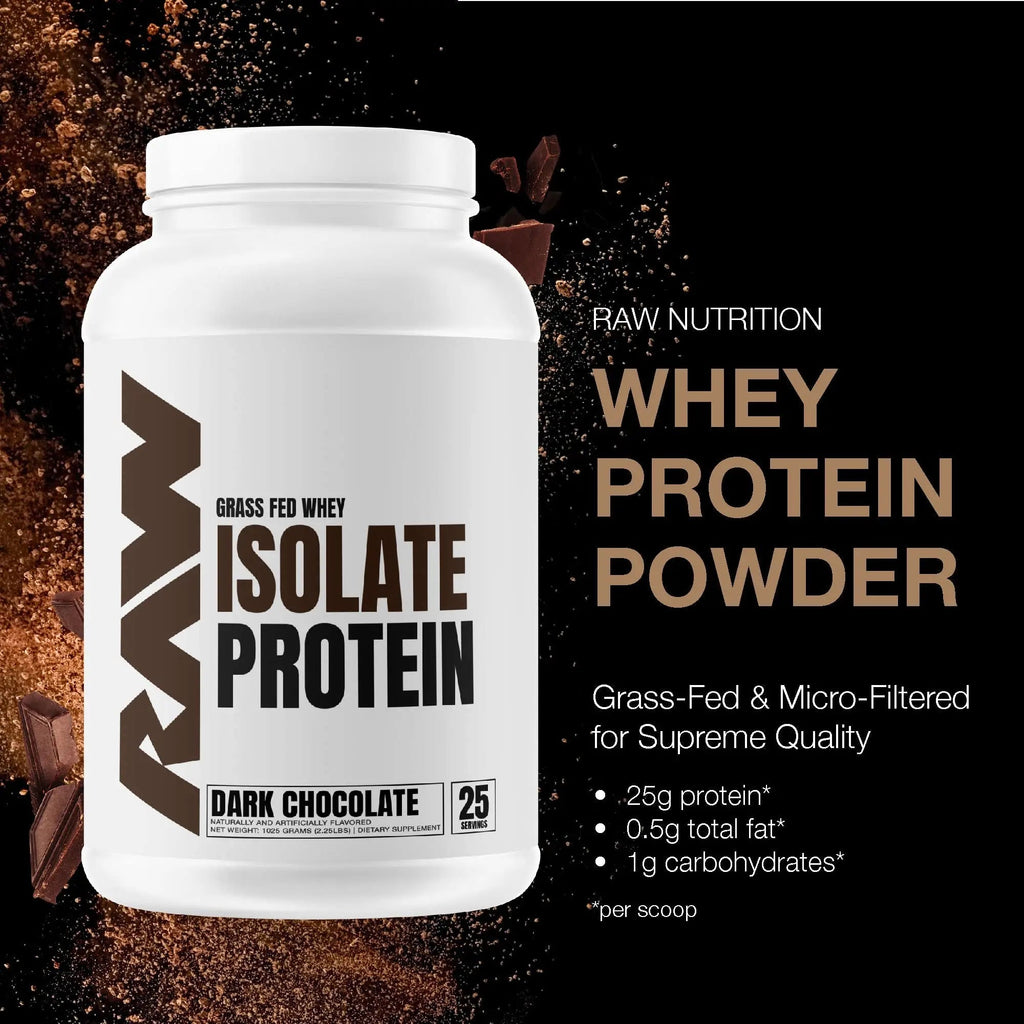 RAW Whey Isolate Protein Powder, Dark Chocolate - 100% Grass-Fed Sports Nutrition - TrustMedUSA