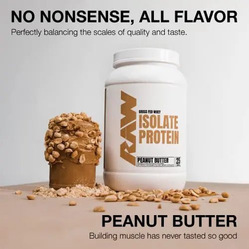RAW Whey Isolate Protein Powder, Peanut Butter - 100% Grass-Fed Sports Nutrition Protein - TrustMedUSA