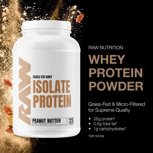 RAW Whey Isolate Protein Powder, Peanut Butter - 100% Grass-Fed Sports Nutrition Protein - TrustMedUSA
