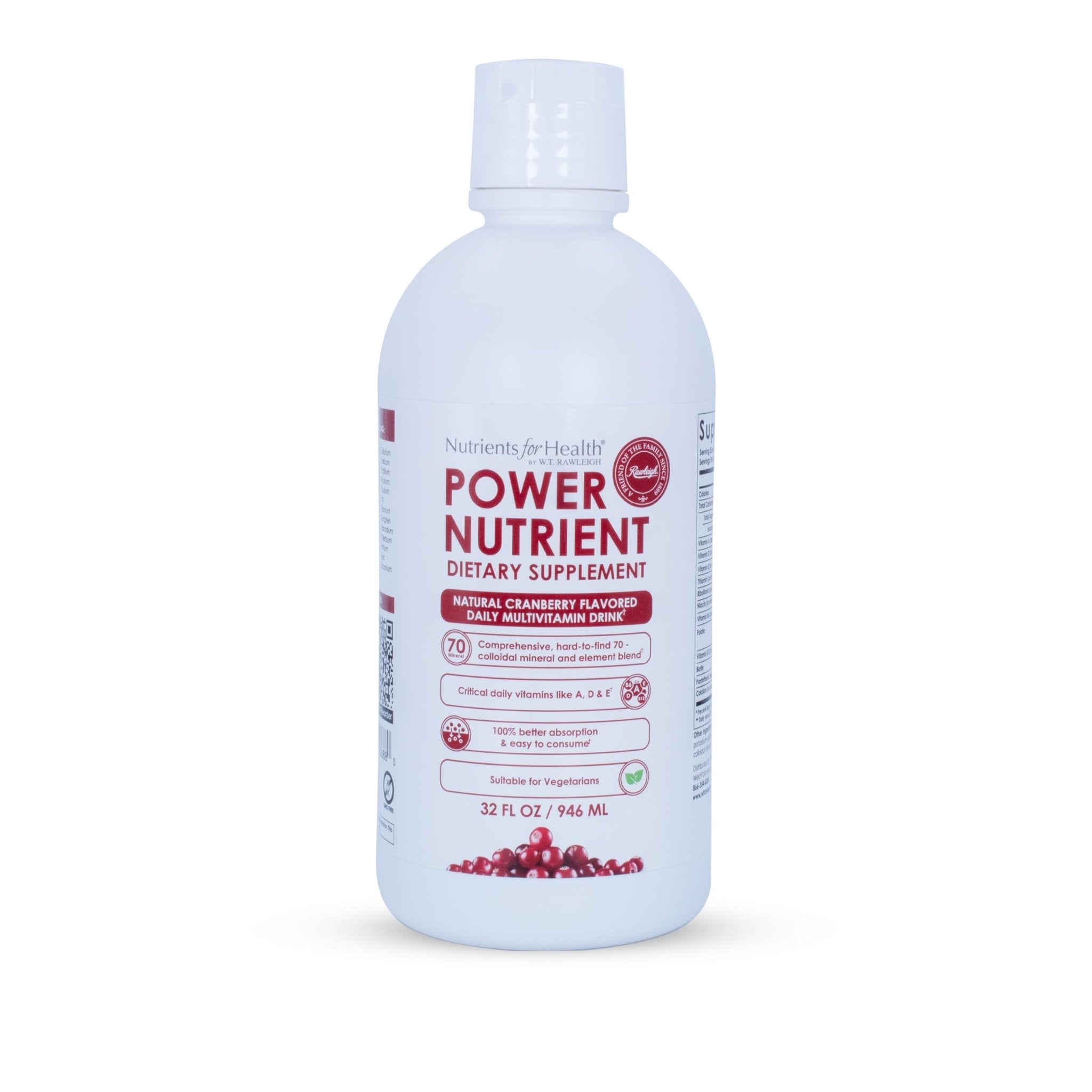 Rawleigh Power Nutrient: 32 fl oz for 1 Month - Cranberry Flavor, Daily Multivitamin Liquid Supplement for Men, Women with VIT. A - zinc & 70 Colloidal Trace Minerals, Vegetarian-Friendly, GMO Free - TrustMedUSA