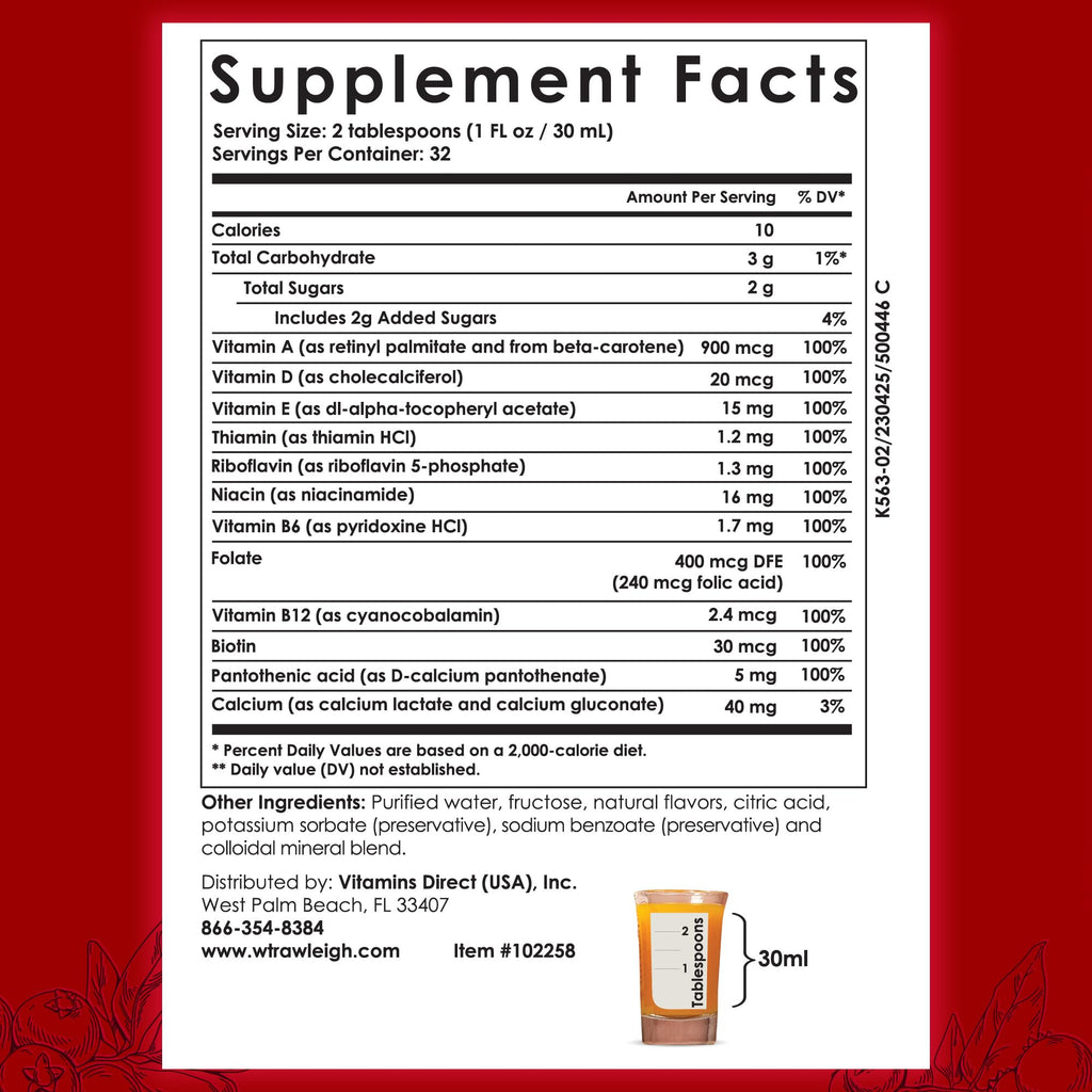 Rawleigh Power Nutrient: 32 fl oz for 1 Month - Cranberry Flavor, Daily Multivitamin Liquid Supplement for Men, Women with VIT. A - zinc & 70 Colloidal Trace Minerals, Vegetarian-Friendly, GMO Free - TrustMedUSA