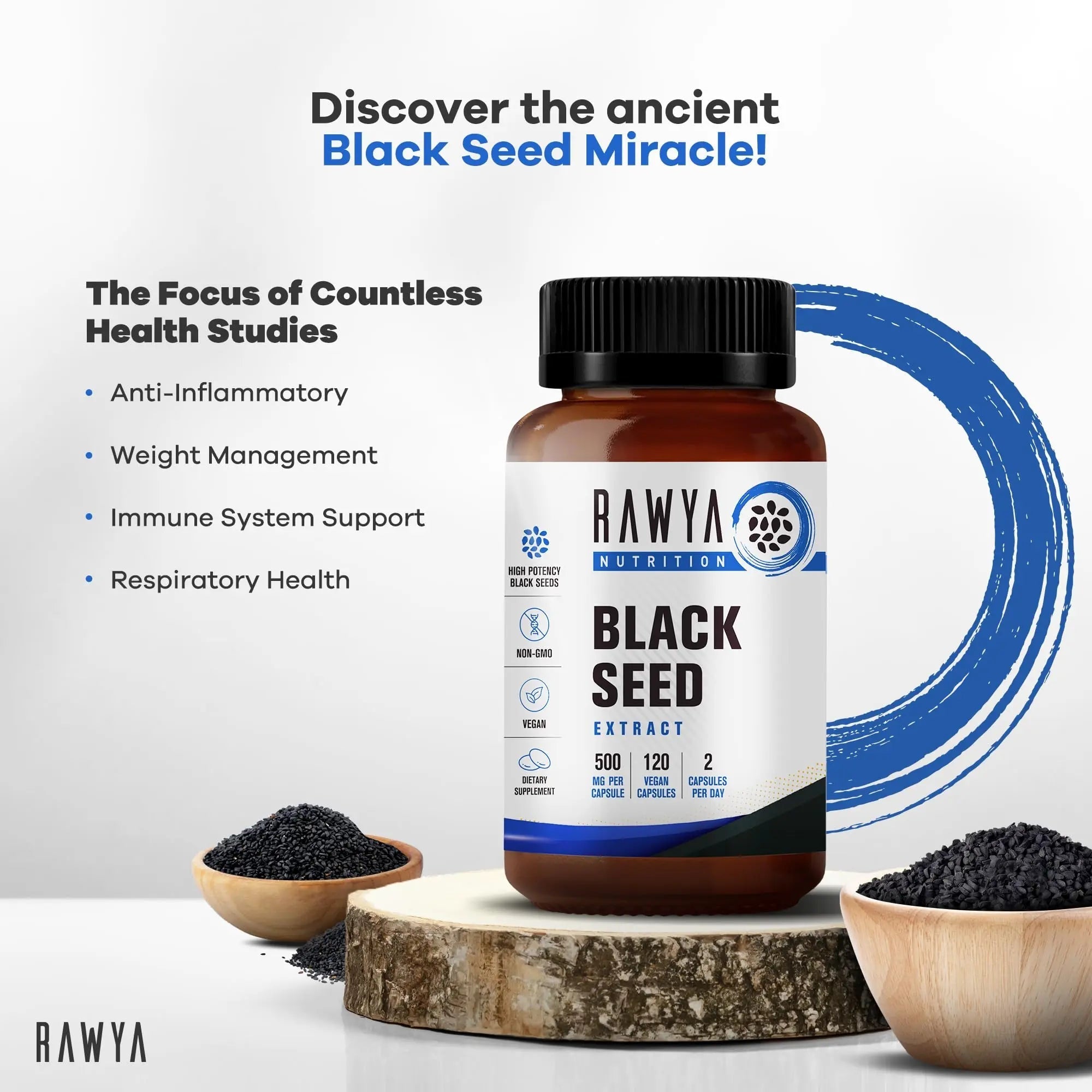 RAWYA Nutrition, Black Seed Extract, 120 Vegan Capsules, Nigella Sativa, Black Cumin - TrustMedUSA