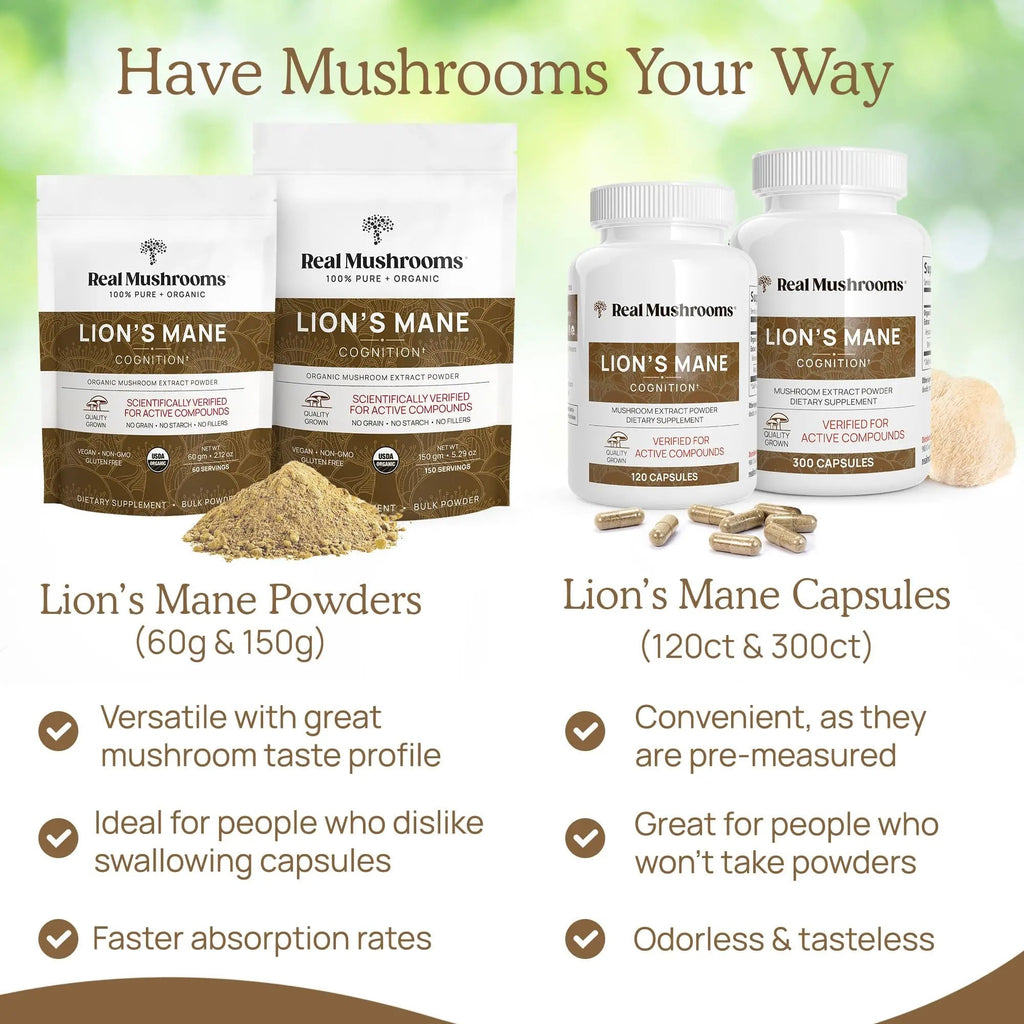 Real Mushrooms Lion’s Mane Powder - Organic Lions Mane Mushroom Extract - TrustMedUSA