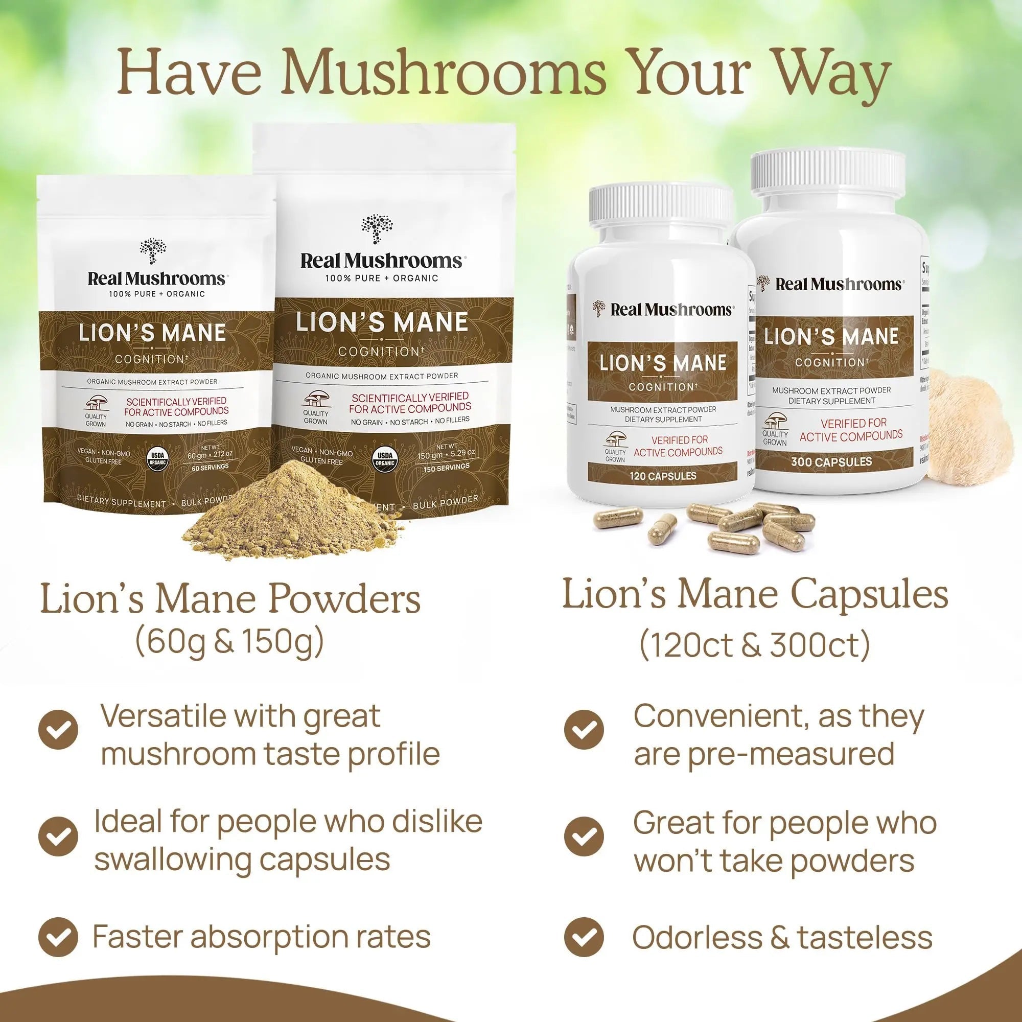 Real Mushrooms Lion’s Mane Powder - Organic Lions Mane Mushroom Extract - TrustMedUSA