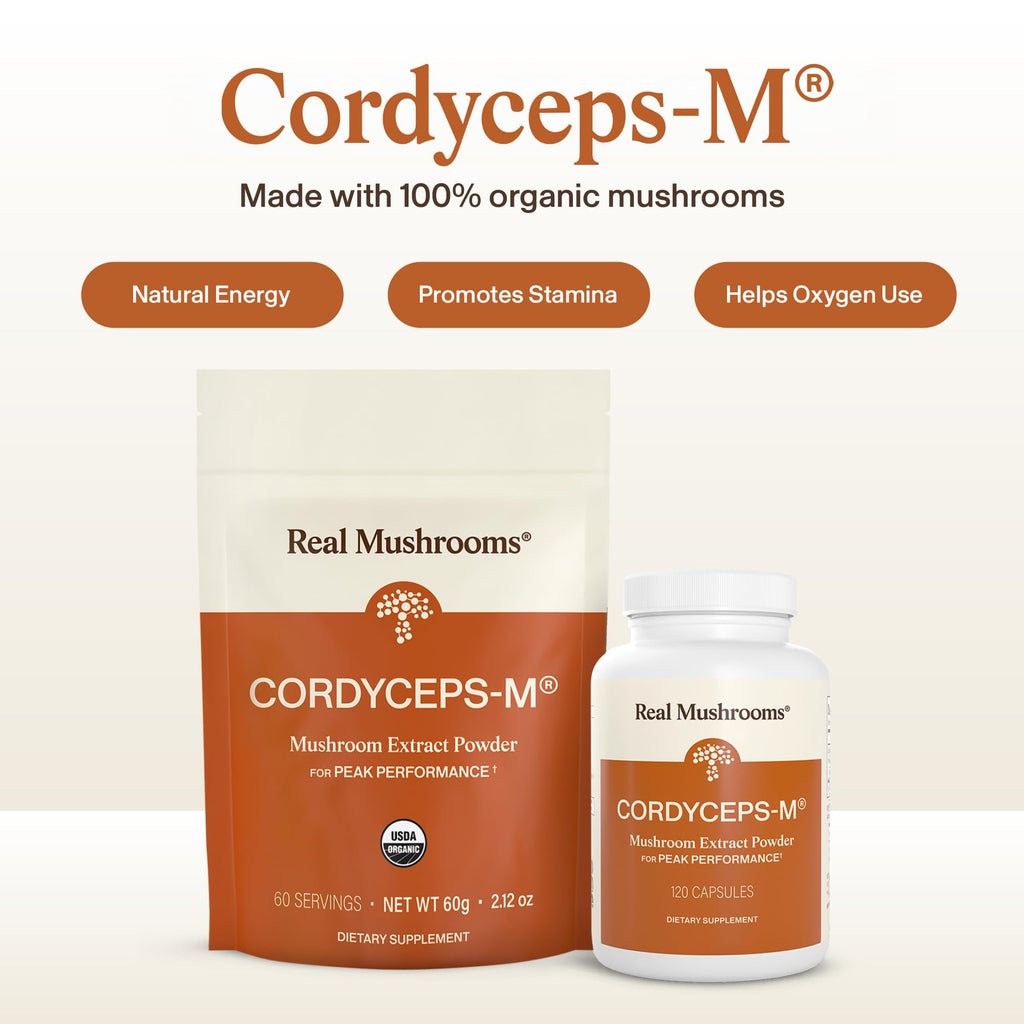 Real Mushrooms Supplement Capsules - Cordyceps Mushroom Powder Rich in Beta Glucans - Mushroom Pills Cordyceps for Energy and Performance - Vegan, Non-GMO, No Grain Fillers, 120 ct - TrustMedUSA