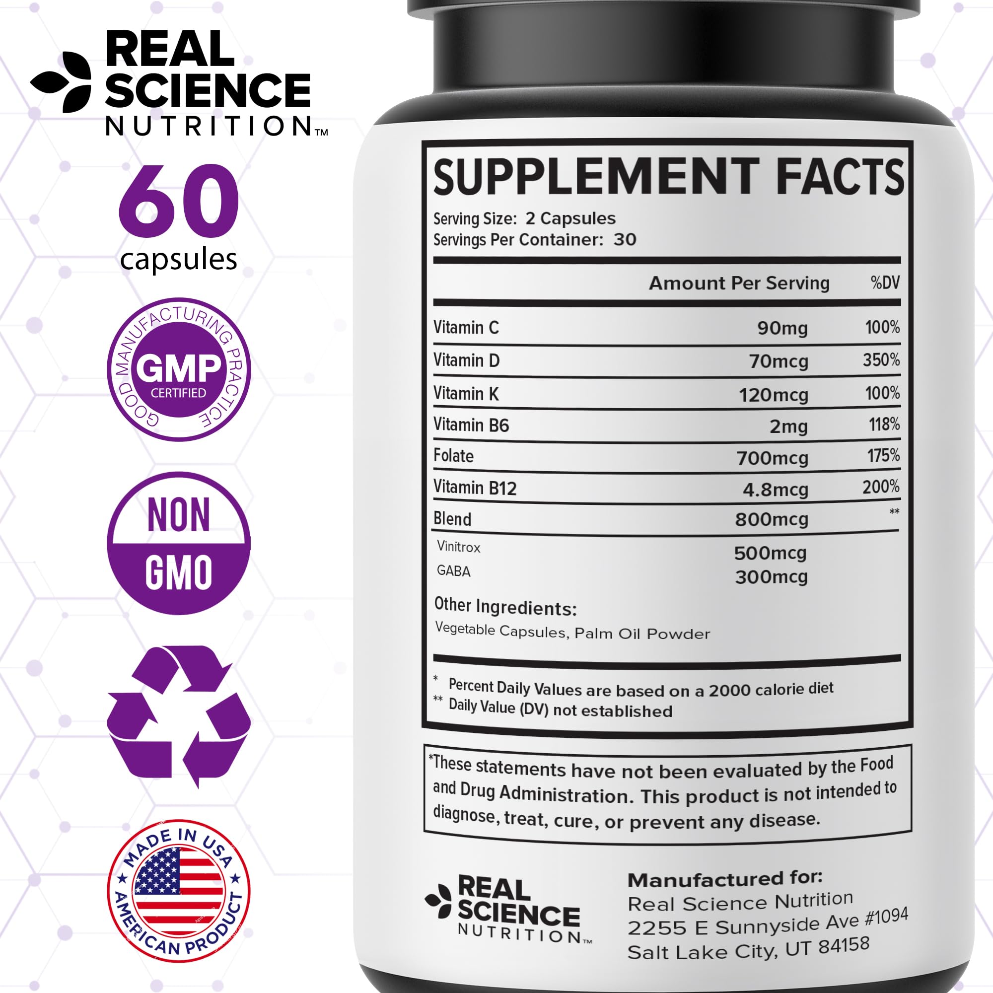 Real Science Carpal Miracle – All Natural Carpal Tunnel Relief & Wrist Support Supplement with Vitamins B6, B12, C, D, K + GABA – Hand & Nerve Comfort – Made in USA, 60 Caps - TrustMedUSA