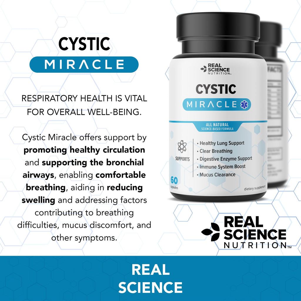 Real Science Cystic Miracle - Lung Support Supplement for Breathing Support and Mucus Clearance – with Vinitrox & GABA to Help Clear Lungs and Aid Respiratory Health, Made in USA, 60 Caps - TrustMedUSA