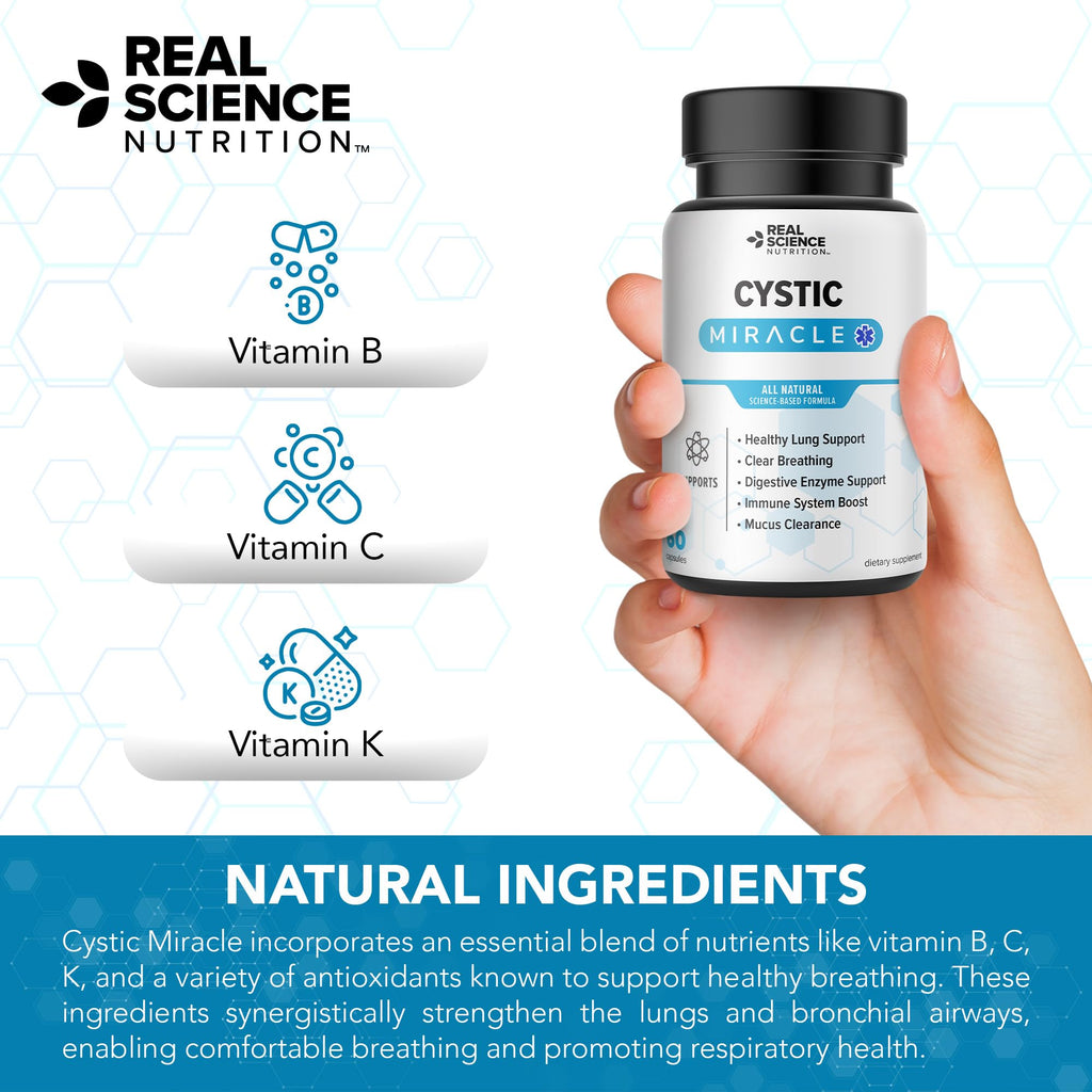 Real Science Cystic Miracle - Lung Support Supplement for Breathing Support and Mucus Clearance – with Vinitrox & GABA to Help Clear Lungs and Aid Respiratory Health, Made in USA, 60 Caps - TrustMedUSA