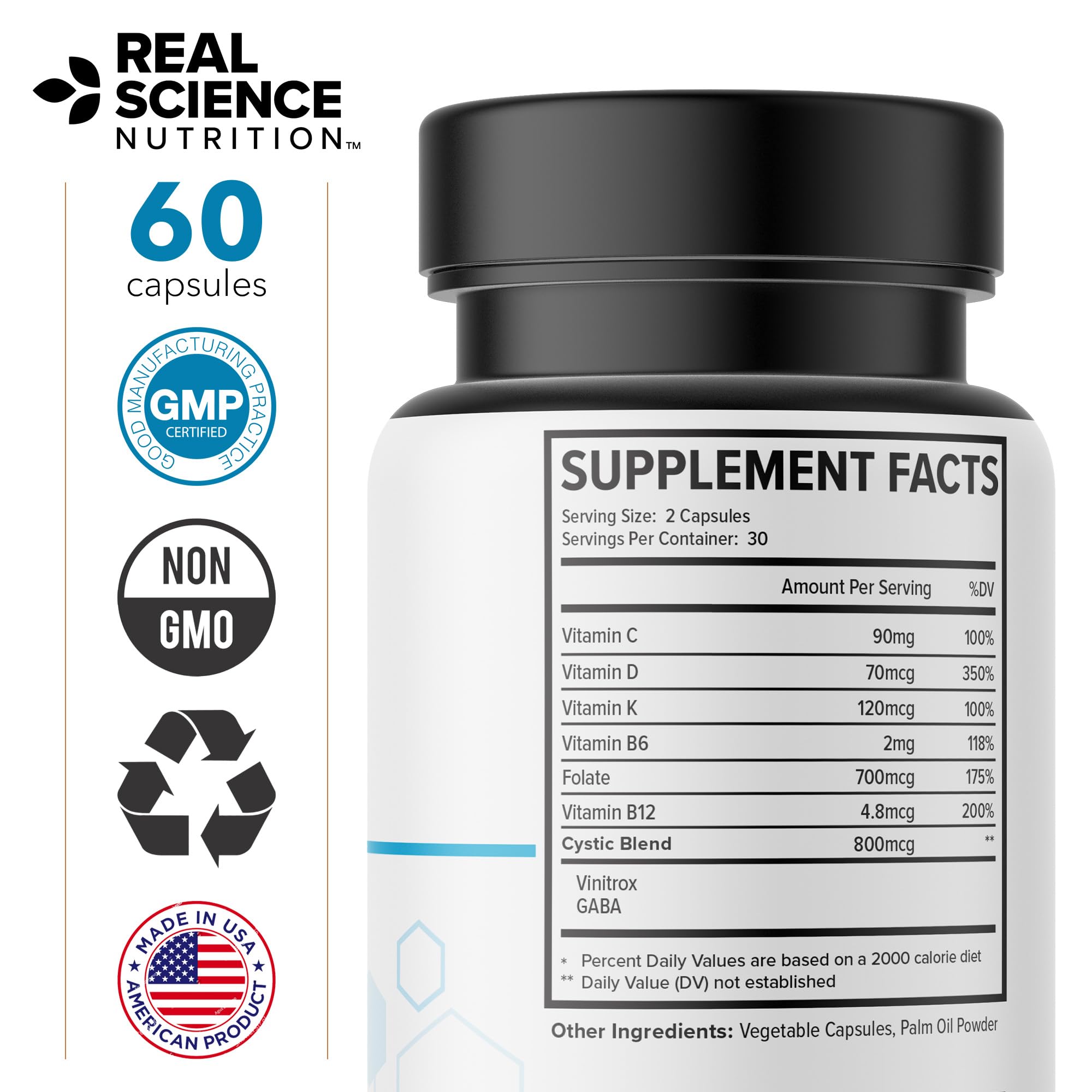 Real Science Cystic Miracle - Lung Support Supplement for Breathing Support and Mucus Clearance – with Vinitrox & GABA to Help Clear Lungs and Aid Respiratory Health, Made in USA, 60 Caps - TrustMedUSA