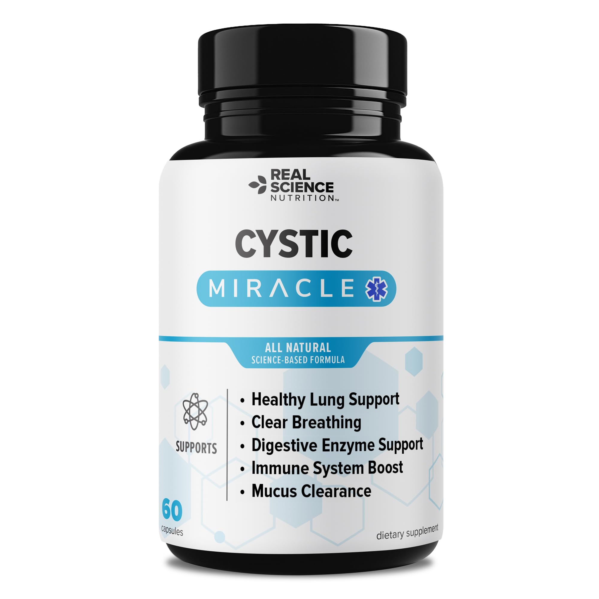 Real Science Cystic Miracle - Lung Support Supplement for Breathing Support and Mucus Clearance – with Vinitrox & GABA to Help Clear Lungs and Aid Respiratory Health, Made in USA, 60 Caps - TrustMedUSA
