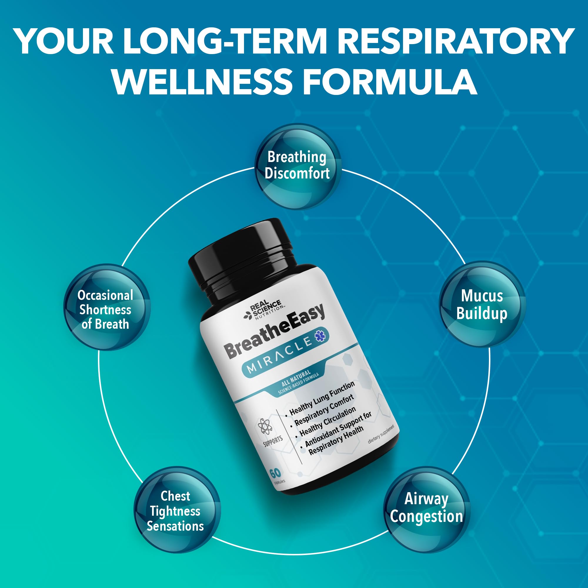 Real Science Nutrition BreatheEasy Lung Support Supplement for Lung Health & Respiratory Wellness – Lung Cleanse Formula with Vinitrox, GABA for Circulation Support - Made in USA - 60 Capsules - TrustMedUSA