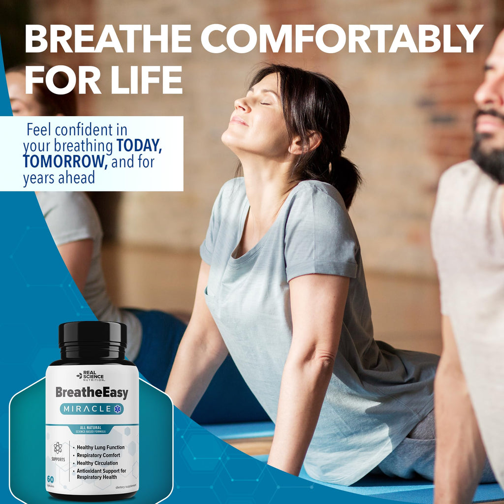 Real Science Nutrition BreatheEasy Lung Support Supplement for Lung Health & Respiratory Wellness – Lung Cleanse Formula with Vinitrox, GABA for Circulation Support - Made in USA - 60 Capsules - TrustMedUSA