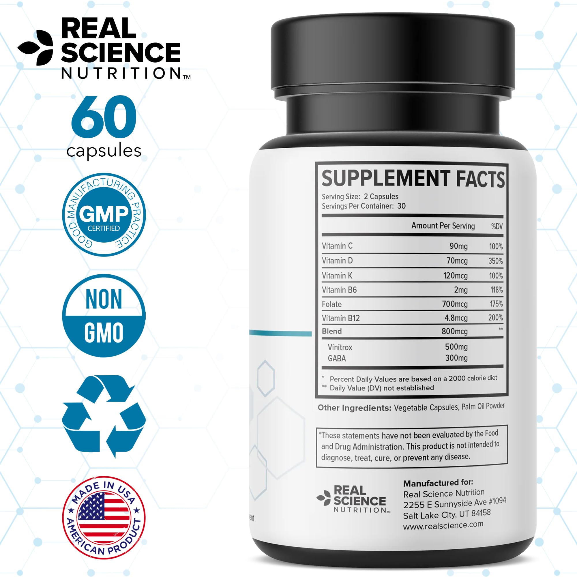Real Science Nutrition BreatheEasy Lung Support Supplement for Lung Health & Respiratory Wellness – Lung Cleanse Formula with Vinitrox, GABA for Circulation Support - Made in USA - 60 Capsules - TrustMedUSA