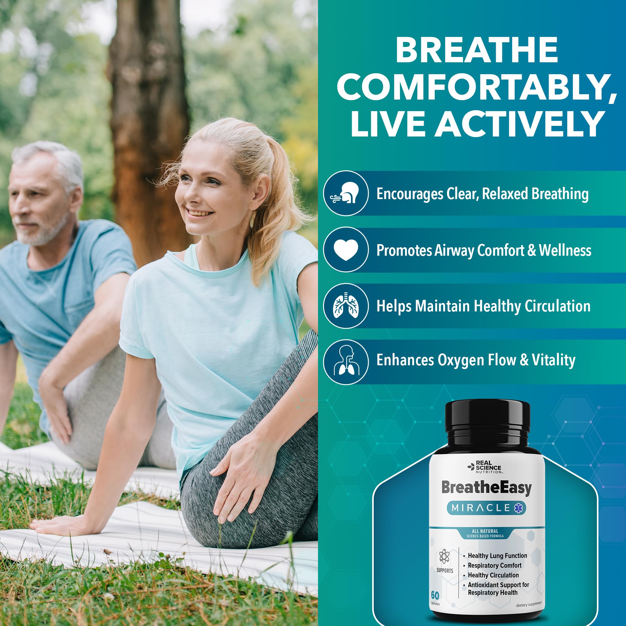 Real Science Nutrition BreatheEasy Lung Support Supplement for Lung Health & Respiratory Wellness – Lung Cleanse Formula with Vinitrox, GABA for Circulation Support - Made in USA - 60 Capsules - TrustMedUSA