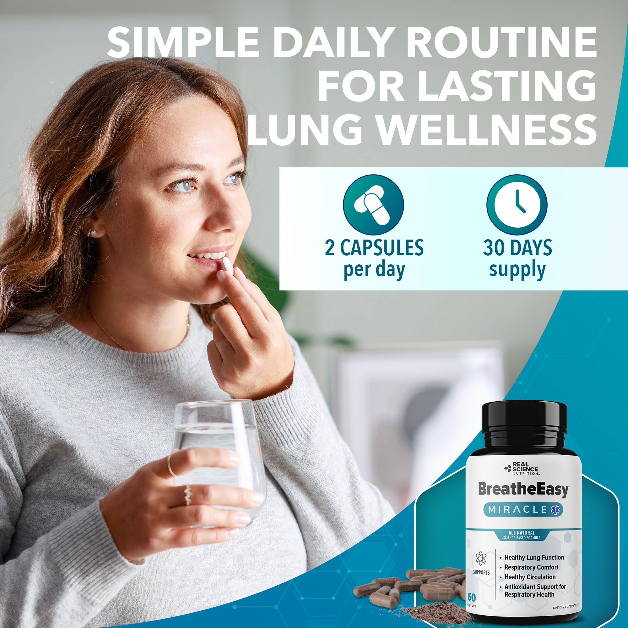 Real Science Nutrition BreatheEasy Lung Support Supplement for Lung Health & Respiratory Wellness – Lung Cleanse Formula with Vinitrox, GABA for Circulation Support - Made in USA - 60 Capsules - TrustMedUSA