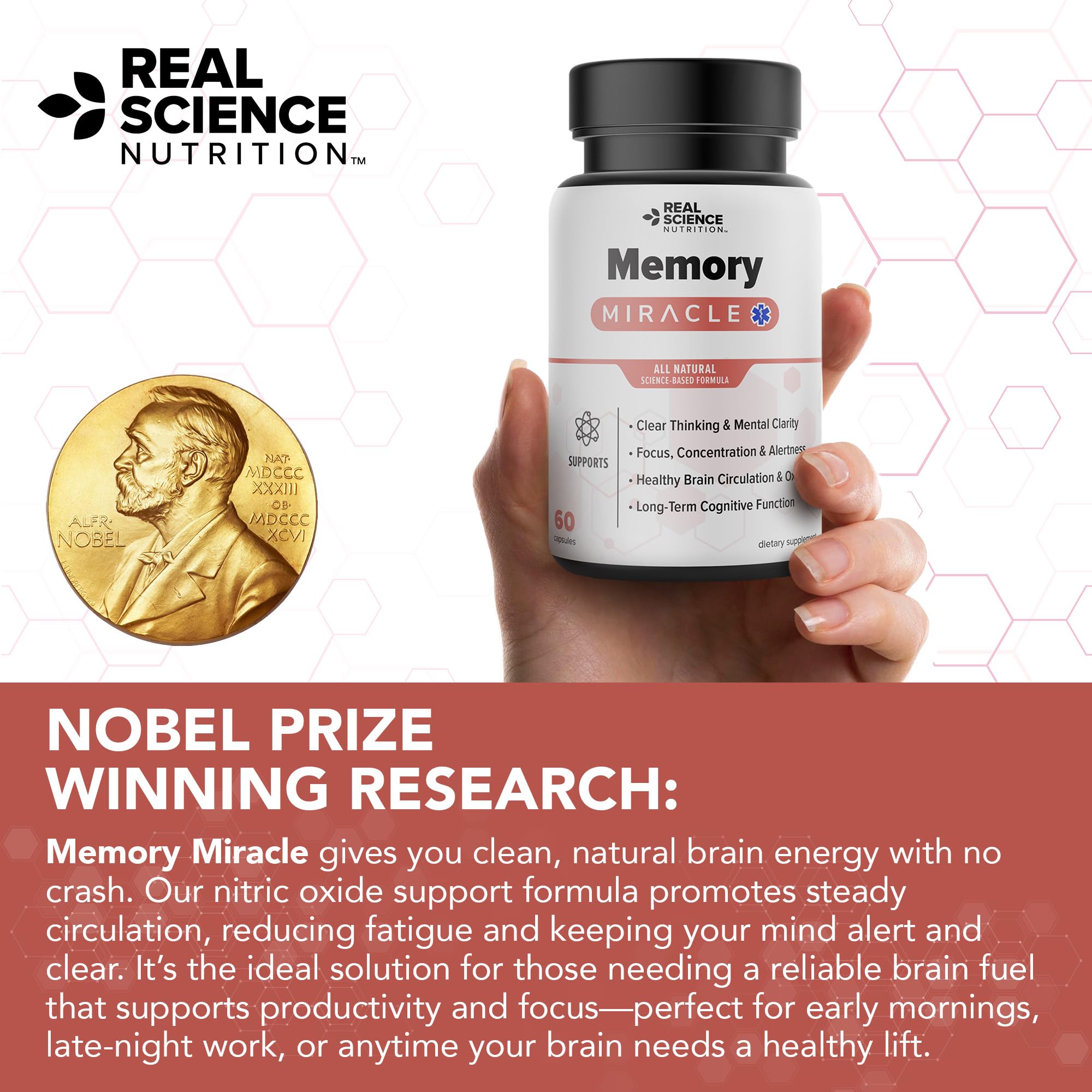 Real Science Nutrition Offers Memory Miracle – Brain and Memory Support Supplement for Focus, Mental Clarity & Brain Health – Nootropic Brain Booster with Nitric Oxide – 60 Capsules - TrustMedUSA