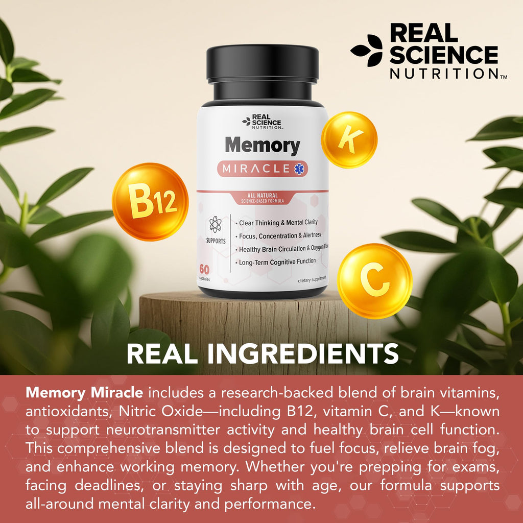 Real Science Nutrition Offers Memory Miracle – Brain and Memory Support Supplement for Focus, Mental Clarity & Brain Health – Nootropic Brain Booster with Nitric Oxide – 60 Capsules - TrustMedUSA