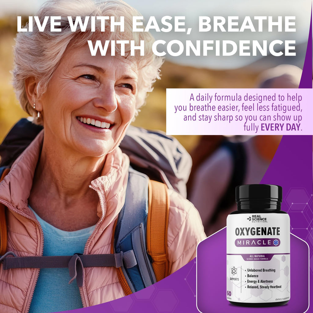 Real Science Oxygenate Miracle – Daily Lung & Circulation Support Supplement for Breathing Comfort and Energy – Supports Respiratory Function and Overall Wellness, 60 Caps - TrustMedUSA