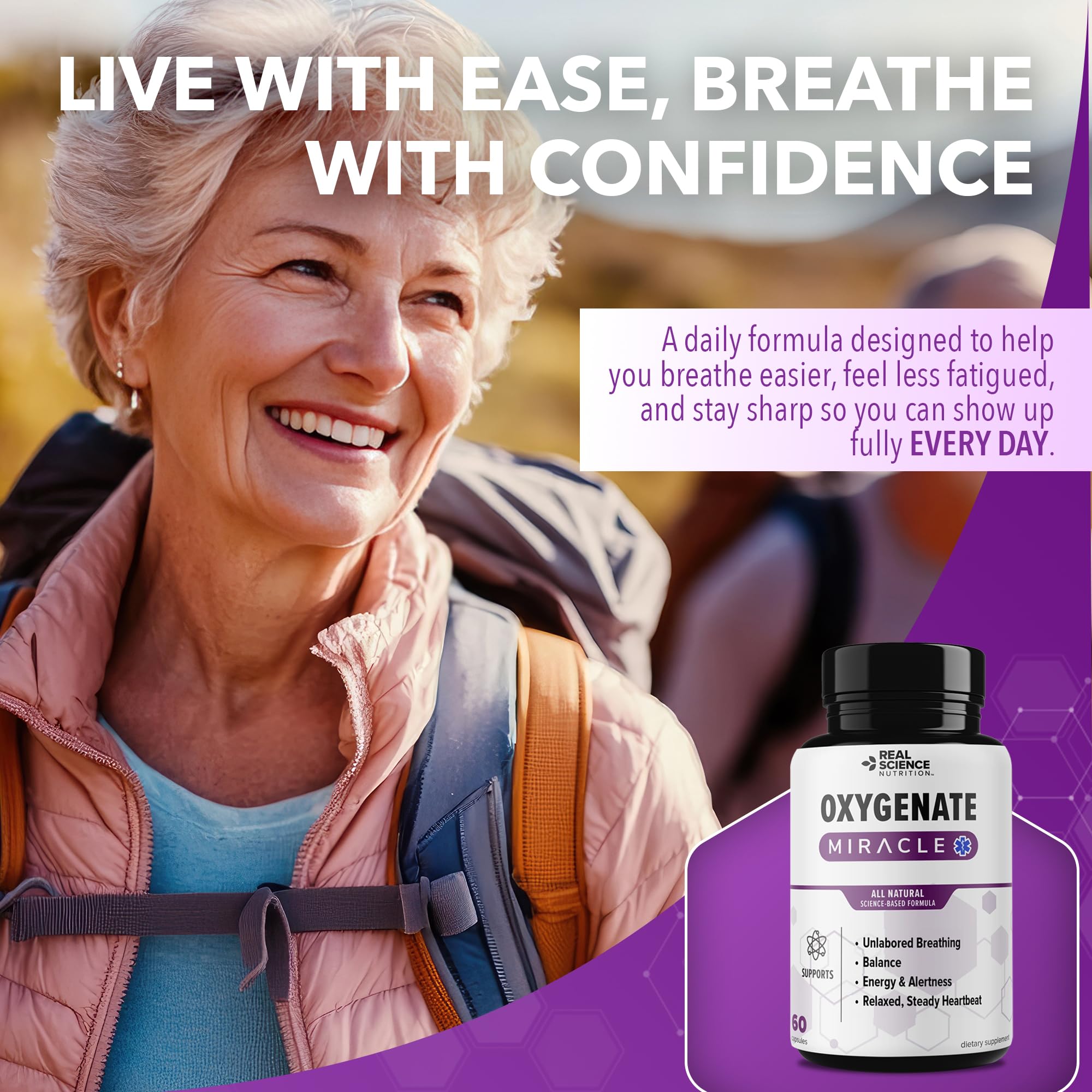 Real Science Oxygenate Miracle – Daily Lung & Circulation Support Supplement for Breathing Comfort and Energy – Supports Respiratory Function and Overall Wellness, 60 Caps - TrustMedUSA