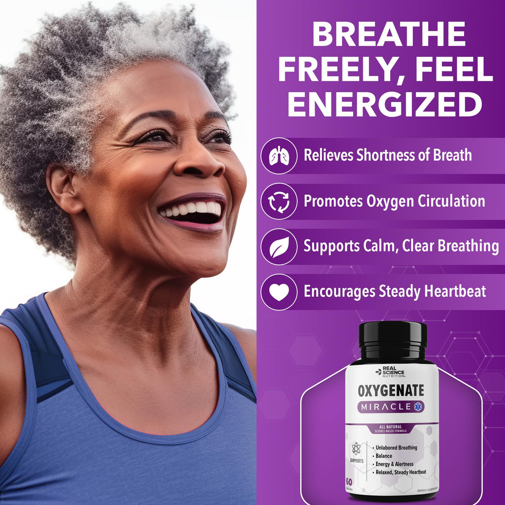 Real Science Oxygenate Miracle – Daily Lung & Circulation Support Supplement for Breathing Comfort and Energy – Supports Respiratory Function and Overall Wellness, 60 Caps - TrustMedUSA