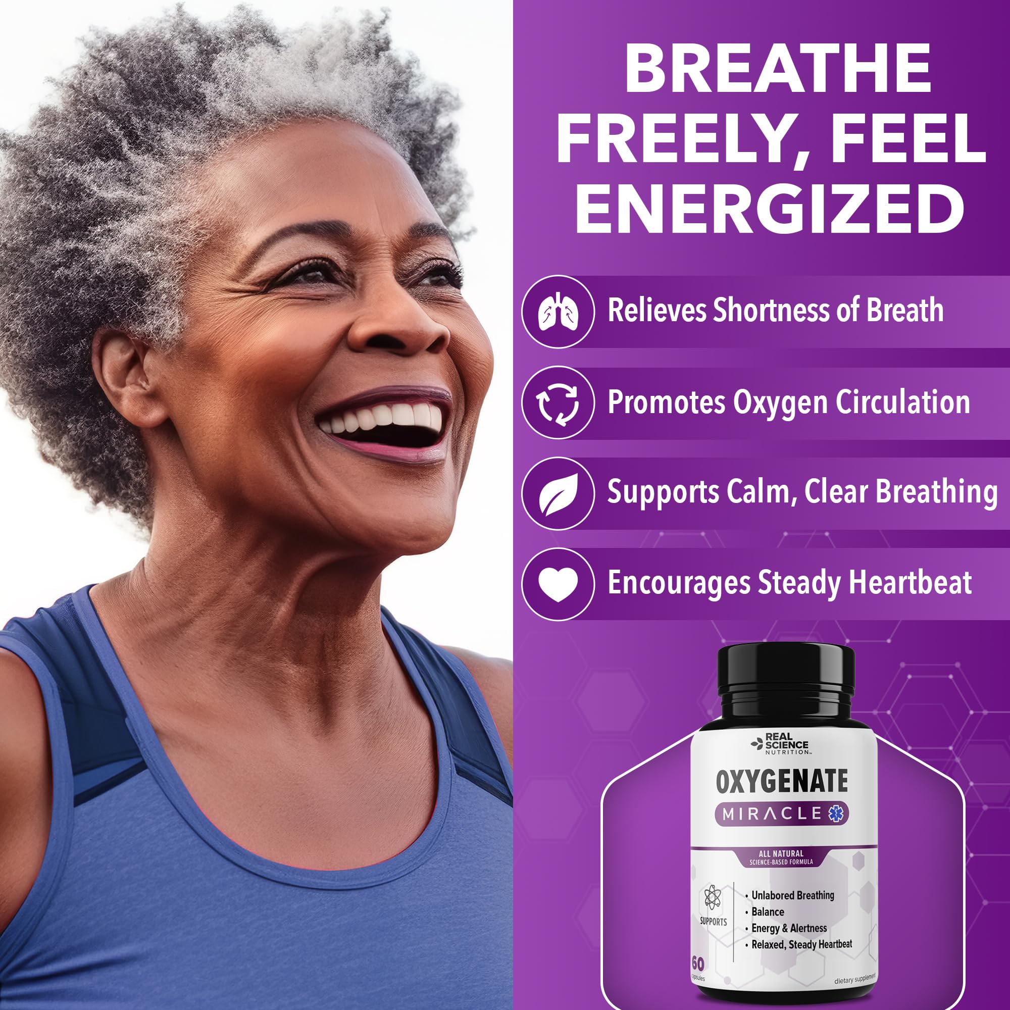 Real Science Oxygenate Miracle – Daily Lung & Circulation Support Supplement for Breathing Comfort and Energy – Supports Respiratory Function and Overall Wellness, 60 Caps - TrustMedUSA