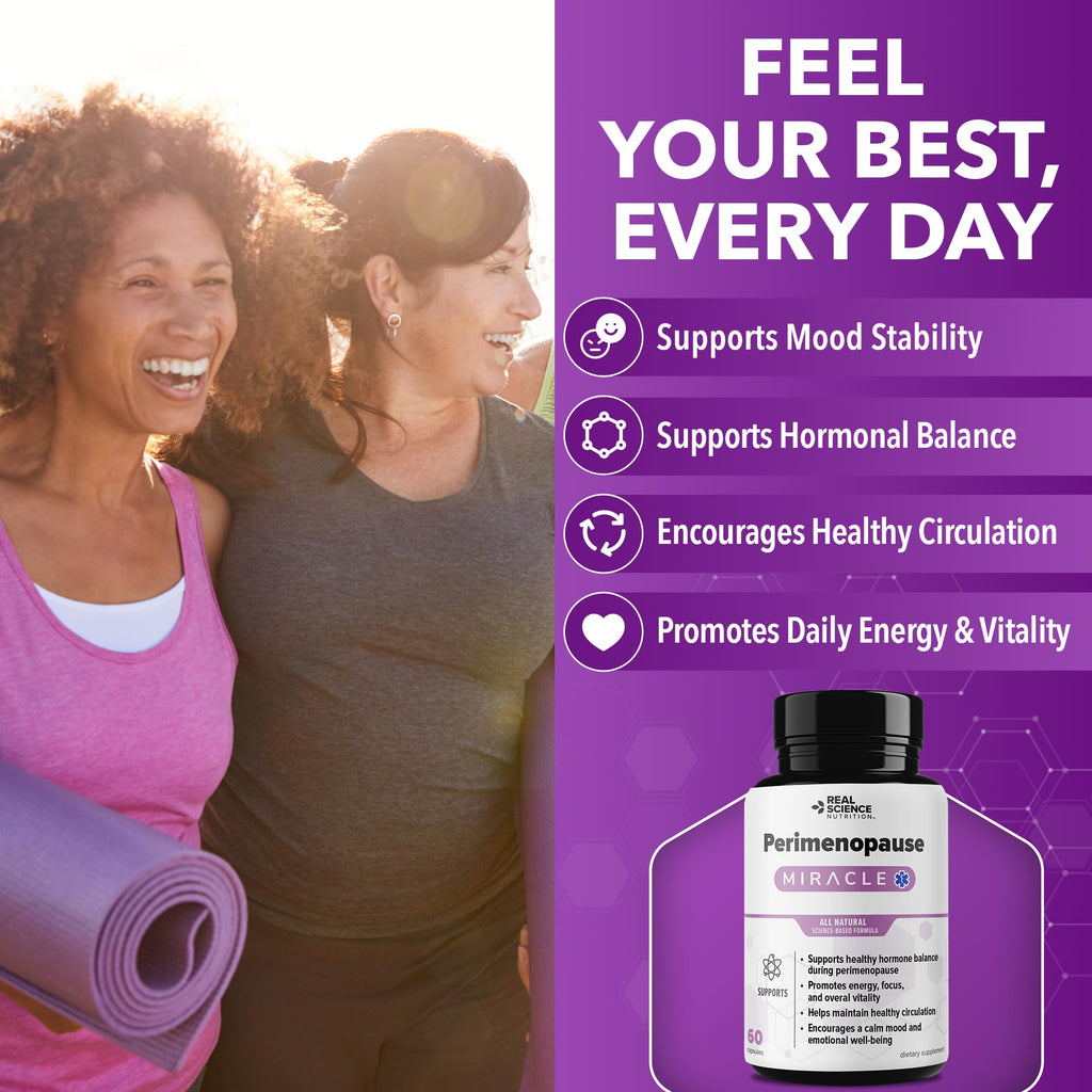 Real Science Perimenopause Supplements for Women for Hormone Balance & Energy Support – Nitric Oxide Formula with Vinitrox, GABA & Essential Vitamins for Hot Flashes, Mood & Energy – 60 Caps - TrustMedUSA