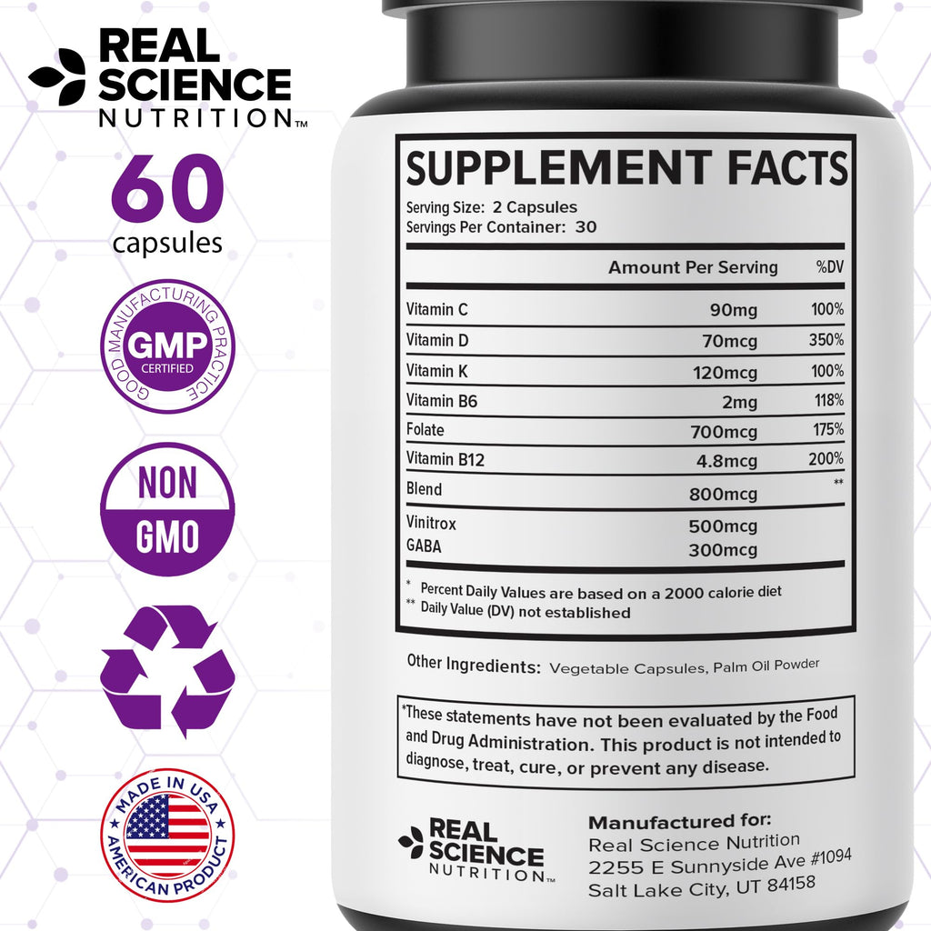 Real Science Perimenopause Supplements for Women for Hormone Balance & Energy Support – Nitric Oxide Formula with Vinitrox, GABA & Essential Vitamins for Hot Flashes, Mood & Energy – 60 Caps - TrustMedUSA