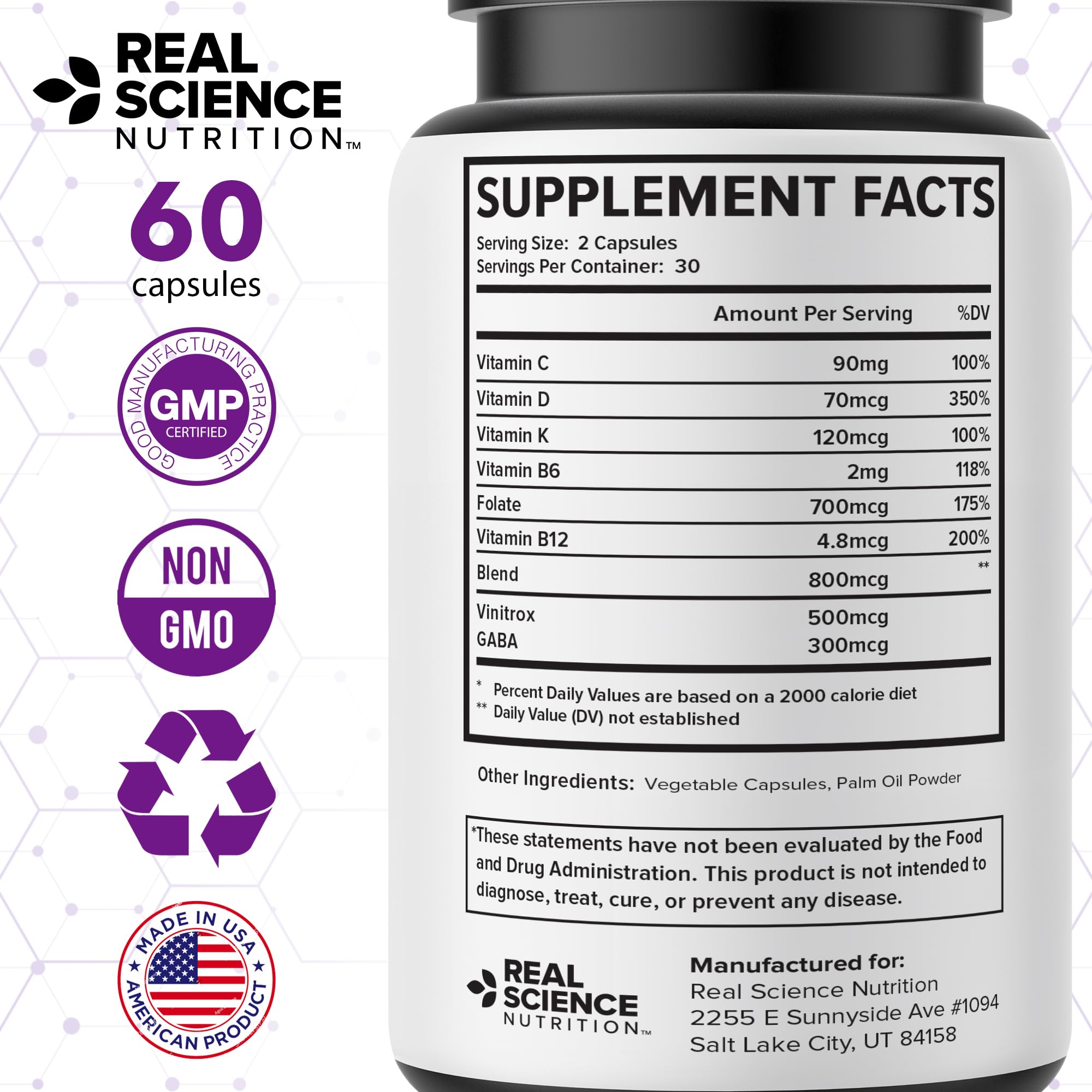 Real Science Perimenopause Supplements for Women for Hormone Balance & Energy Support – Nitric Oxide Formula with Vinitrox, GABA & Essential Vitamins for Hot Flashes, Mood & Energy – 60 Caps - TrustMedUSA