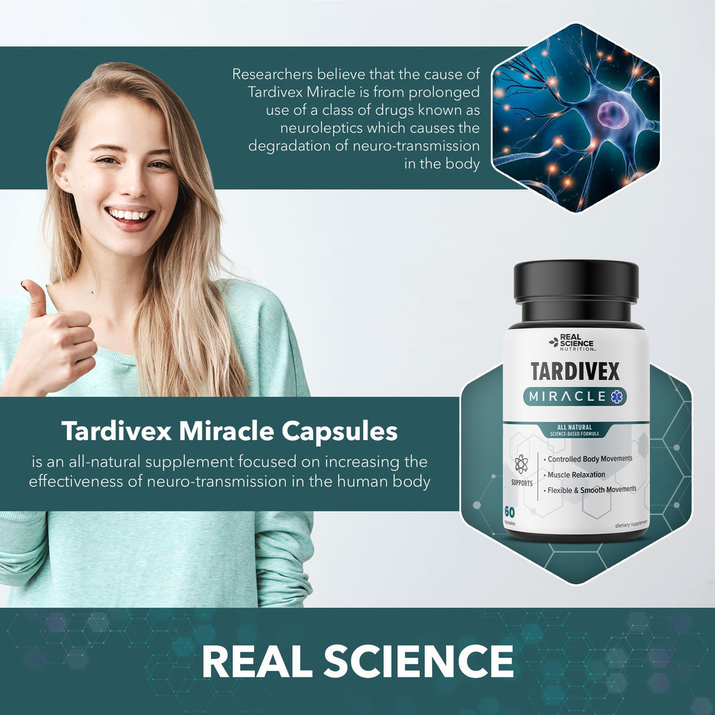 Real Science Tardivex All Natural Nerve Support Supplement for Neurological Balance - Includes Vinitrox, GABA & Essential Vitamins for Controlled Movement & Coordination - Made in USA, 60 Caps - TrustMedUSA