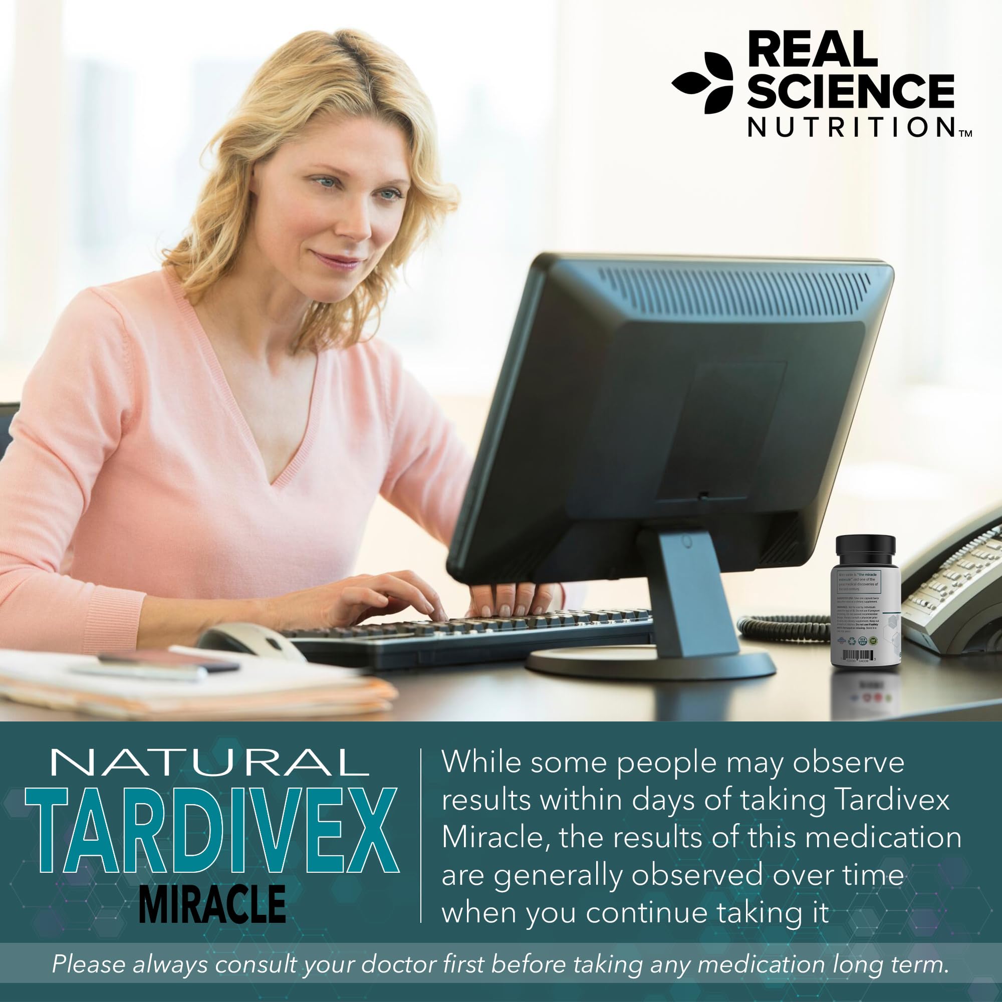 Real Science Tardivex All Natural Nerve Support Supplement for Neurological Balance - Includes Vinitrox, GABA & Essential Vitamins for Controlled Movement & Coordination - Made in USA, 60 Caps - TrustMedUSA