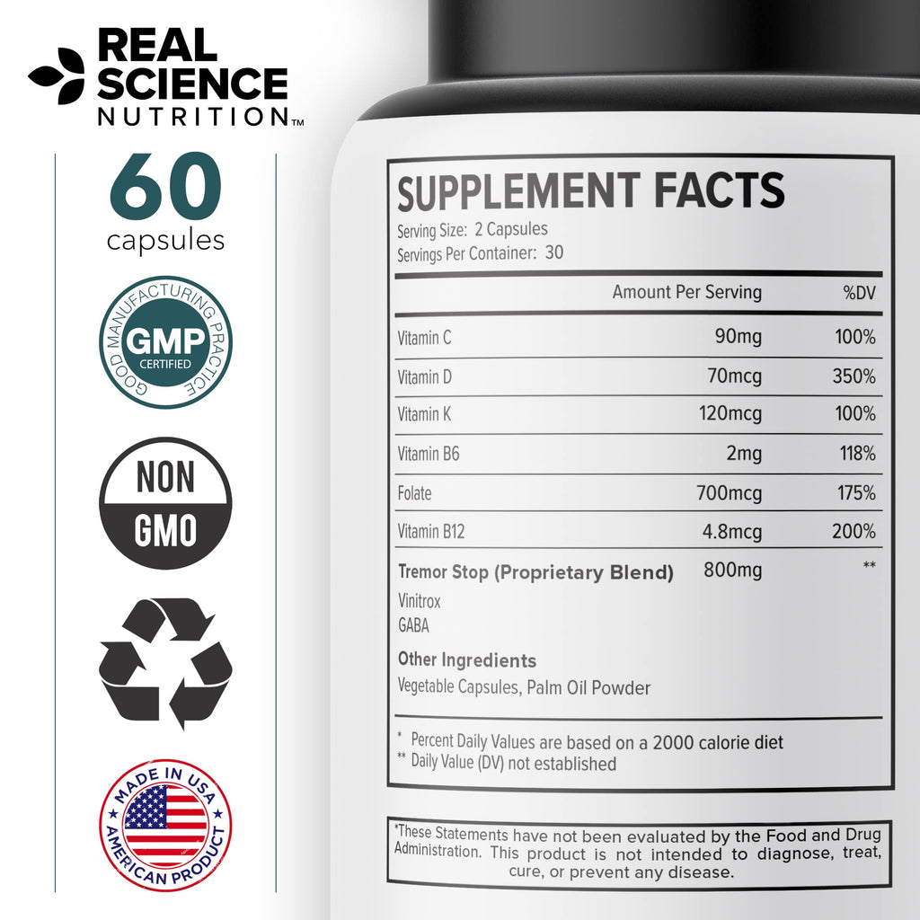 Real Science Tardivex All Natural Nerve Support Supplement for Neurological Balance - Includes Vinitrox, GABA & Essential Vitamins for Controlled Movement & Coordination - Made in USA, 60 Caps - TrustMedUSA